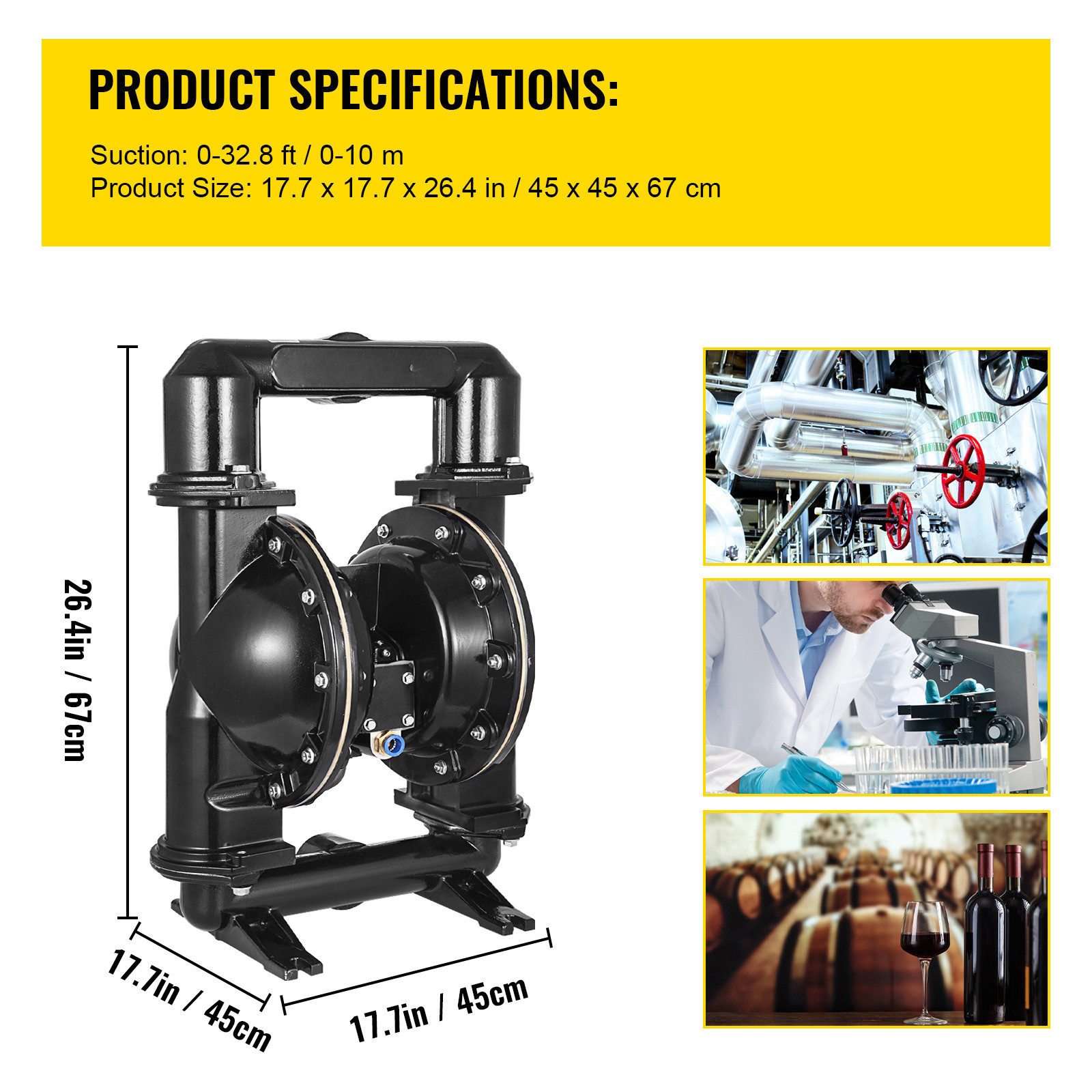 VEVOR Air-Operated Double Diaphragm Pump 2″ Inlet Outlet 140GPM Aluminum Alloy
