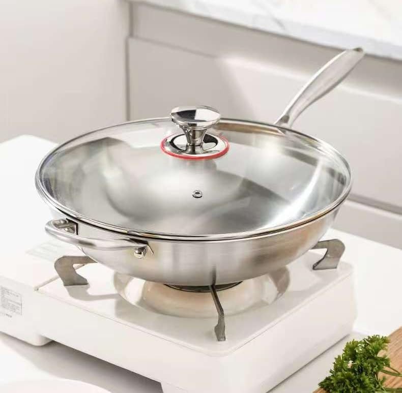 Firequince 13 Inch Stainless Steel 316 Wok Lid Stir-Fry Pans Dishwasher And