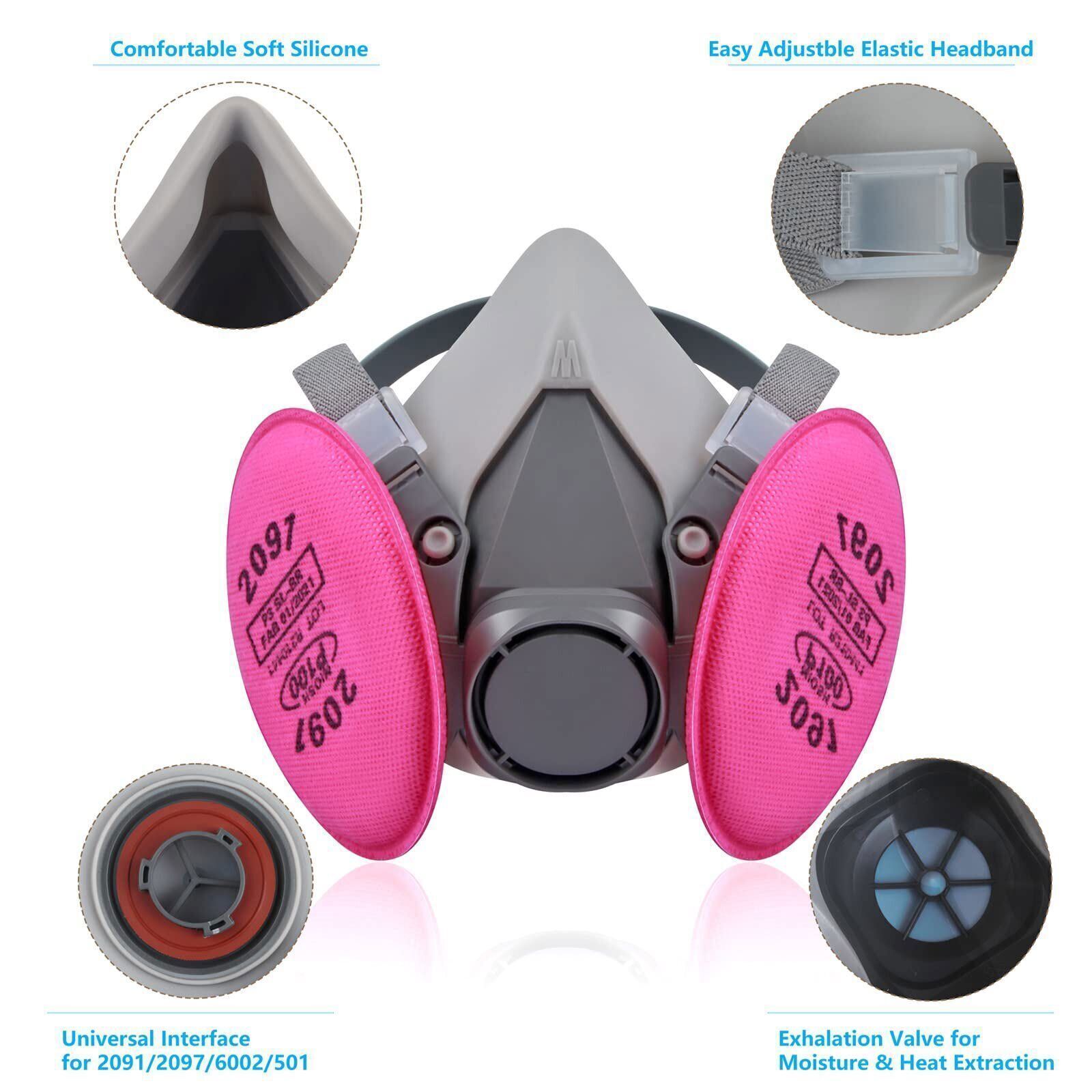 Half Face Respirator Gas Mask Facepiece Spray Painting Safety Glasses For 6200
