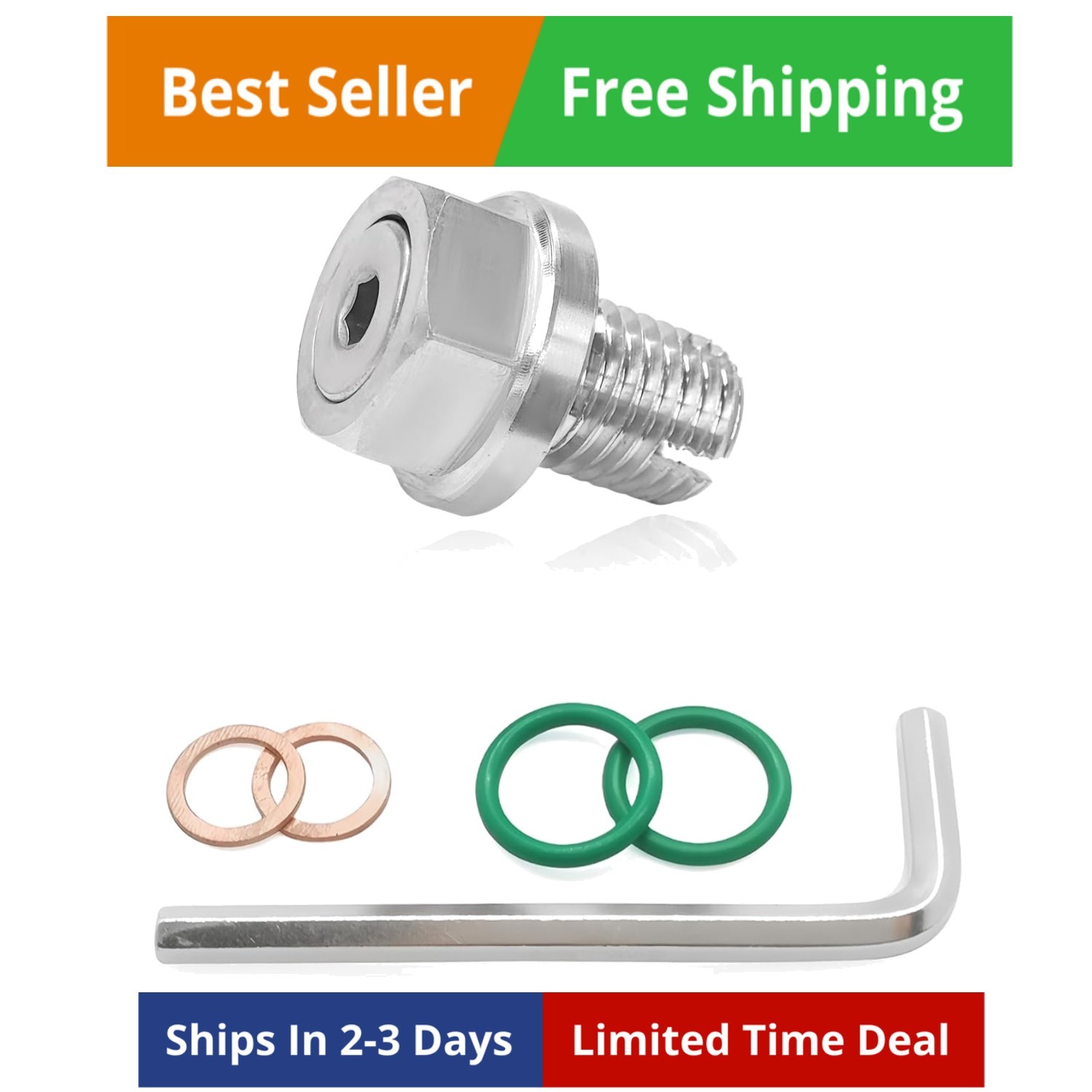 M12.1-1.5 x 15mm Oversize Piggyback Oil Drain Plug, Stainless Steel Self Tapping