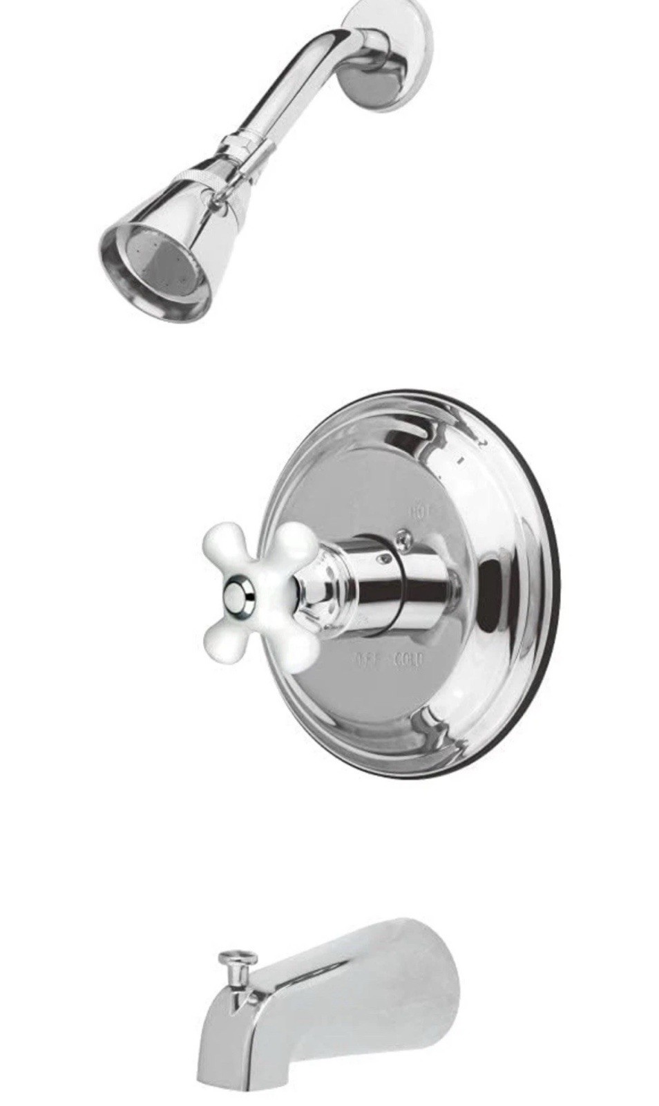 Kingston Brass KB3631PX Restoration Tub and Shower Faucet with Porcelain Cross