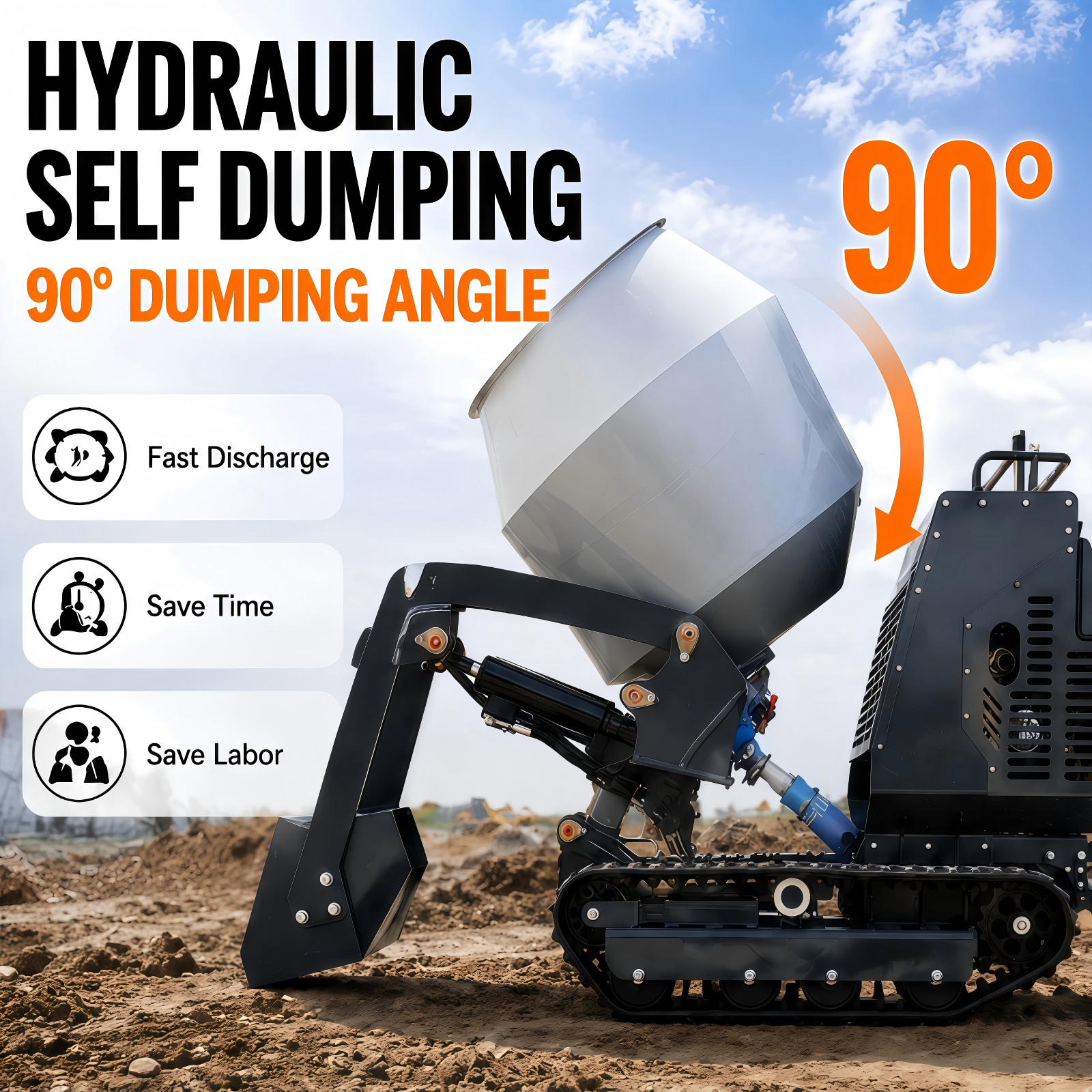 Driven Crawler Type Drum Concrete Mixer Dumper Self Loading Concrete 13.5HP