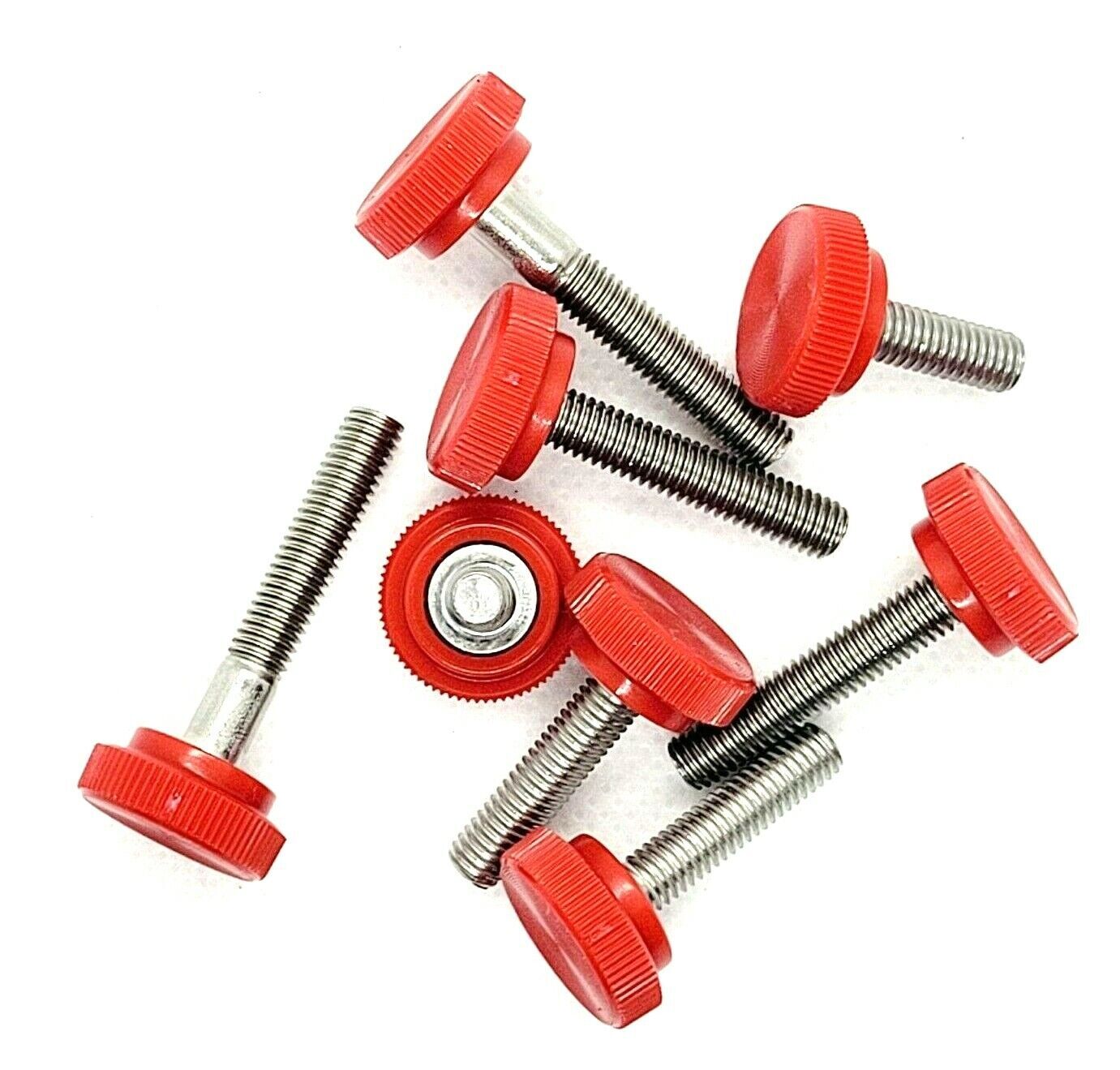 M5 x .8mm Knurled Thumb Screw Bolts with Red Round Clamping Knob Stainless 5mm