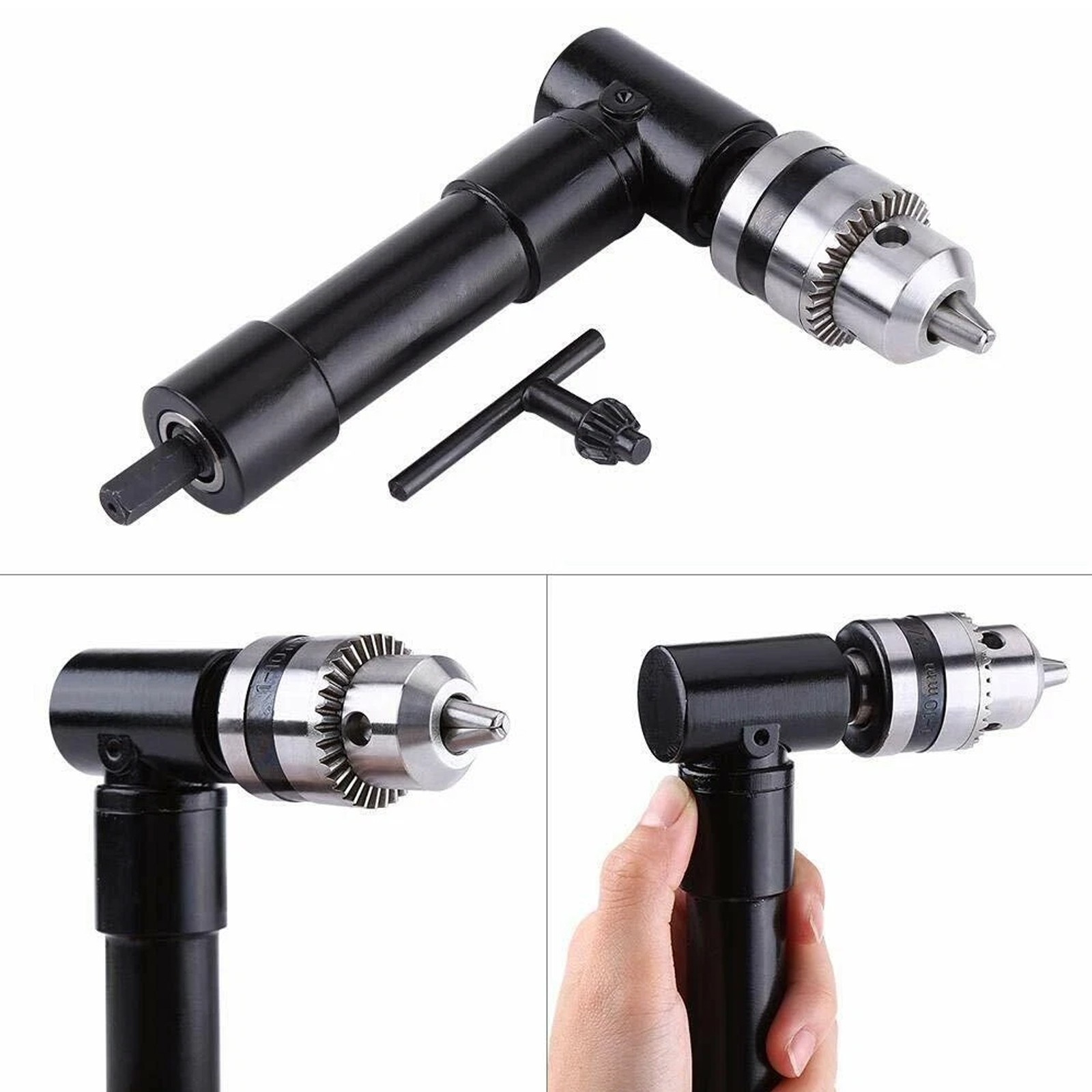 90-Degree Cordless Right Angle Drill Adapter with Adjustable Handle, 3/8″ Chuck