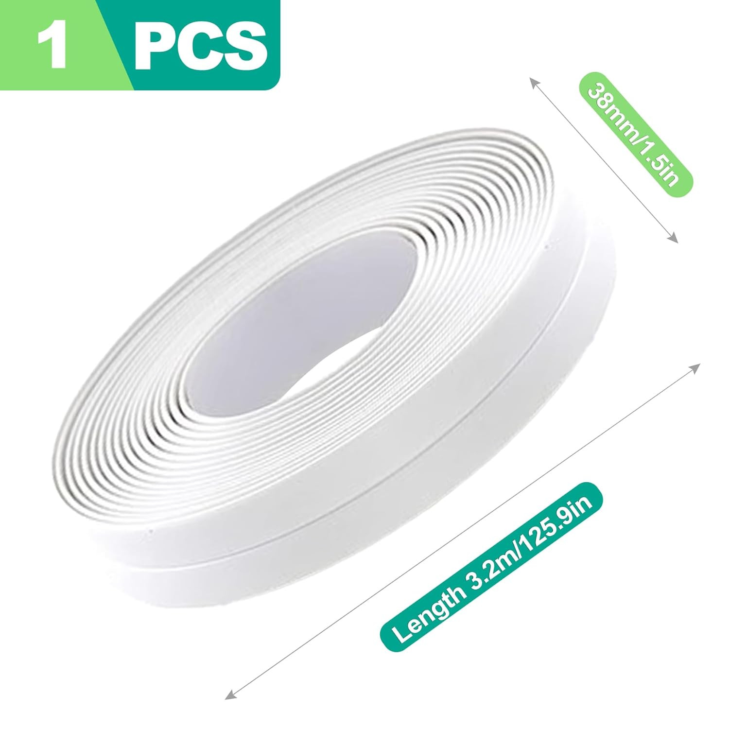 1-Pack 1.5″ x10.5ft White Caulk Tape – Waterproof Self-Adhesive Sealing Strip fo