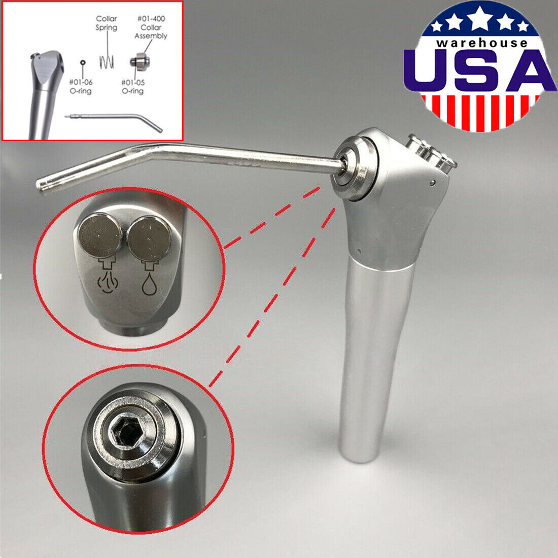 Dental 3 Way Air Water Spray Triple Syringe Handpiece w/ 2 Nozzles Tips Tubes US