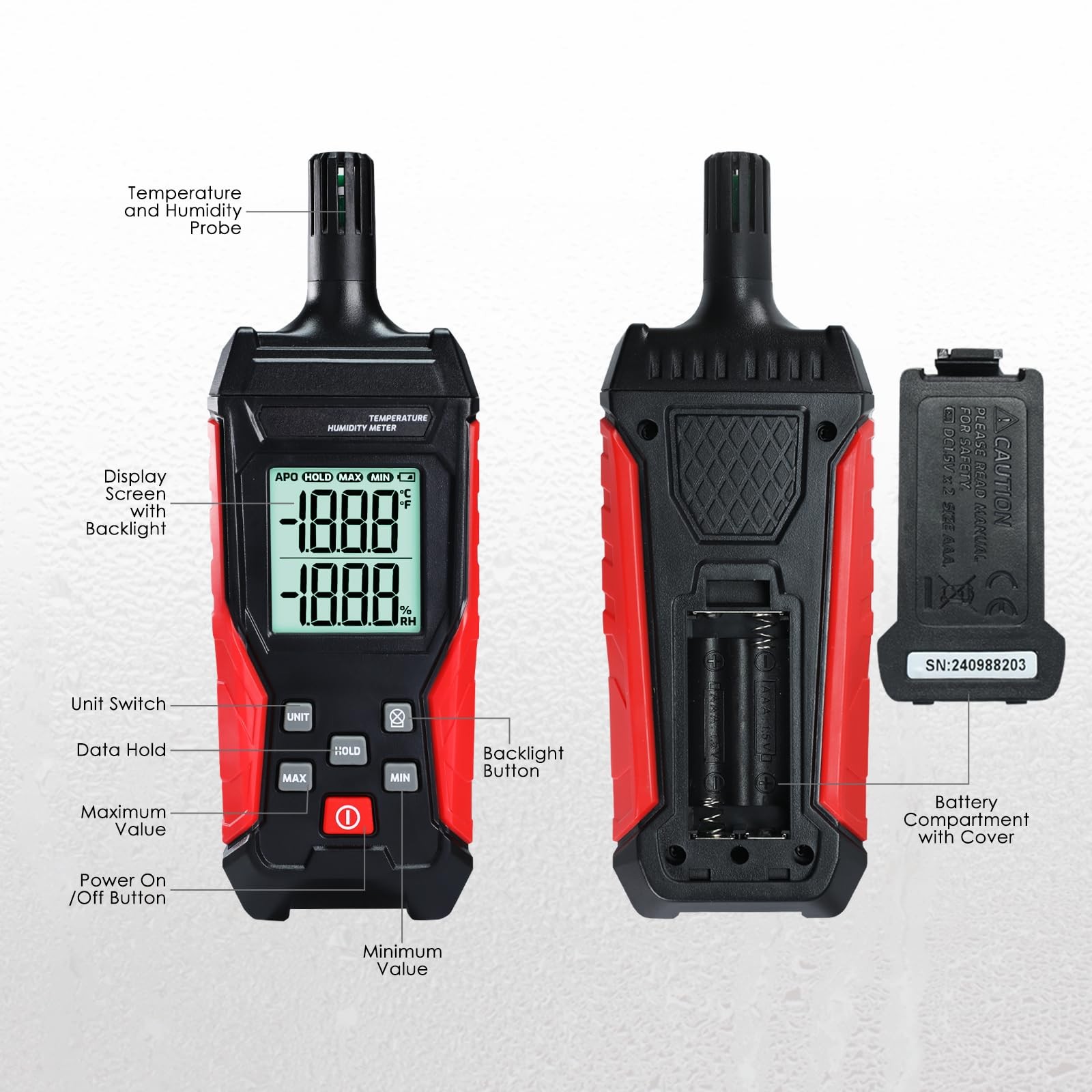 Humidity Temperature Meter, High Precision Digital Psychrometer HVAC with Amb