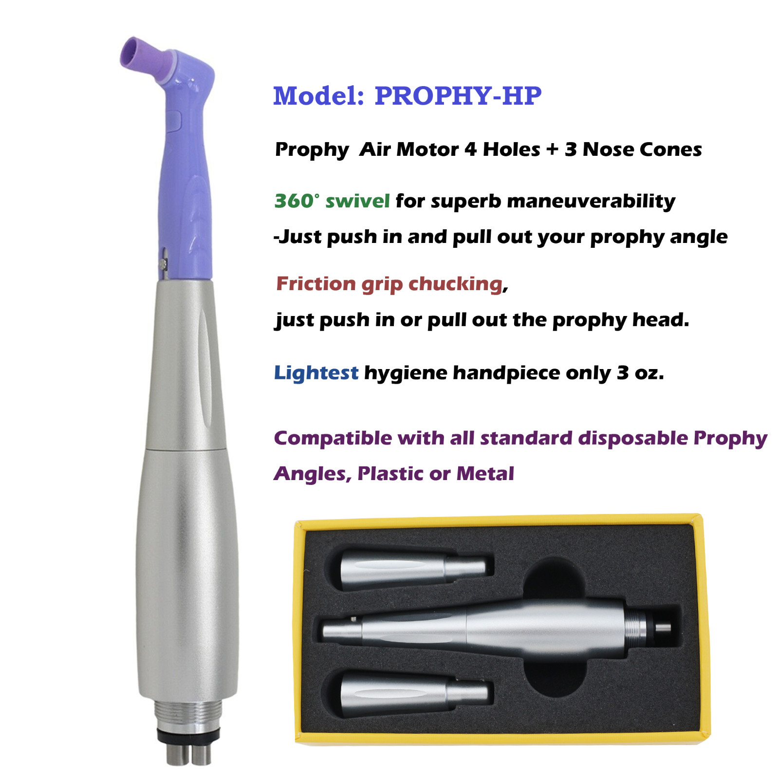 Dental Hygiene Prophy Air Motor Handpiece Midwest 4Hole Straight Nose Cone 360°