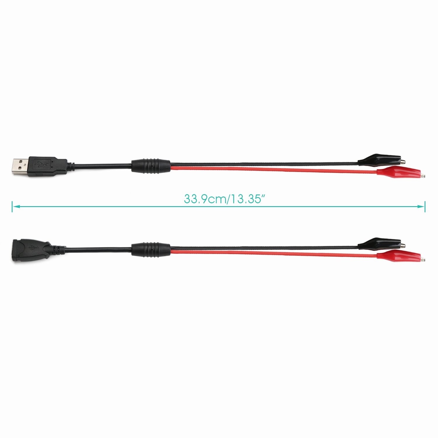 2PCS 18AWG USB to Alligator Clips Cable 13.35 Inch Red Black Test Wire