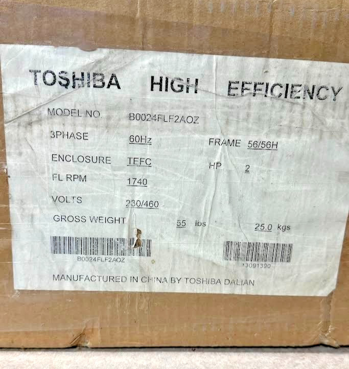 Toshiba B0024FLF2AOZ 2 HP 3-Phase Induction Motor 1740 RPM TEFC 56 Frame – NIB