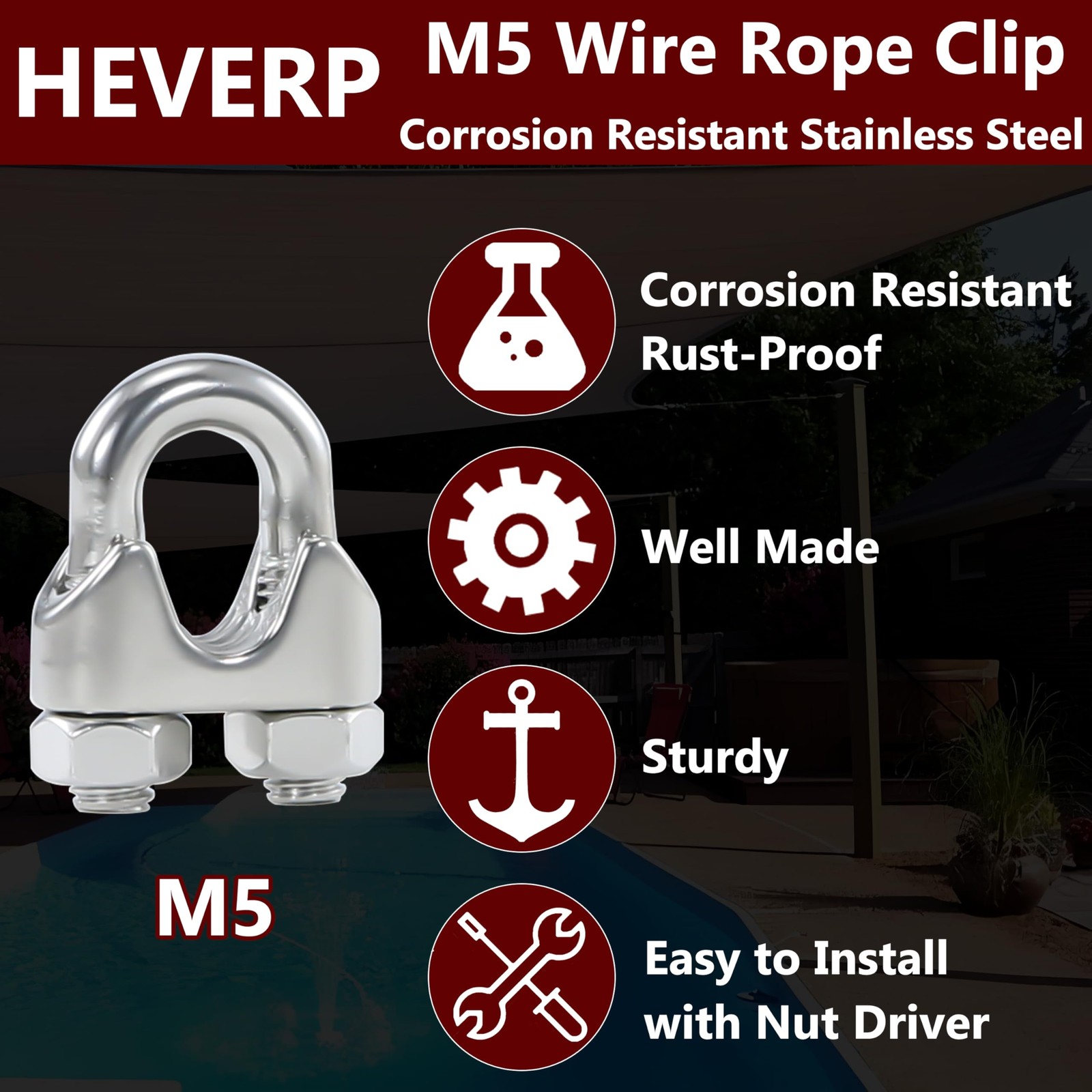 20PCS 3/16 to 1/4 Inches M5 Stainless Steel Wire Rope Cable Clip Clamp