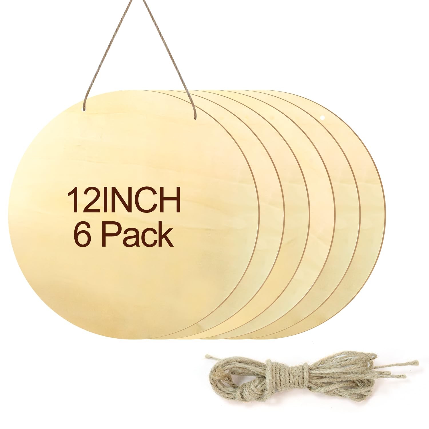 Round Wooden Discs 6 Pack 12 Inch Unfinished DIY Craft Door Hanger Sign Paint