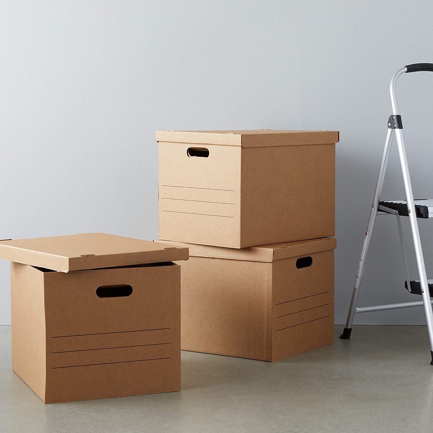 Moving Boxes with Handles and Lids, 19 X 14.5 X 15.5 In, Brown, 10-Pack, Medium