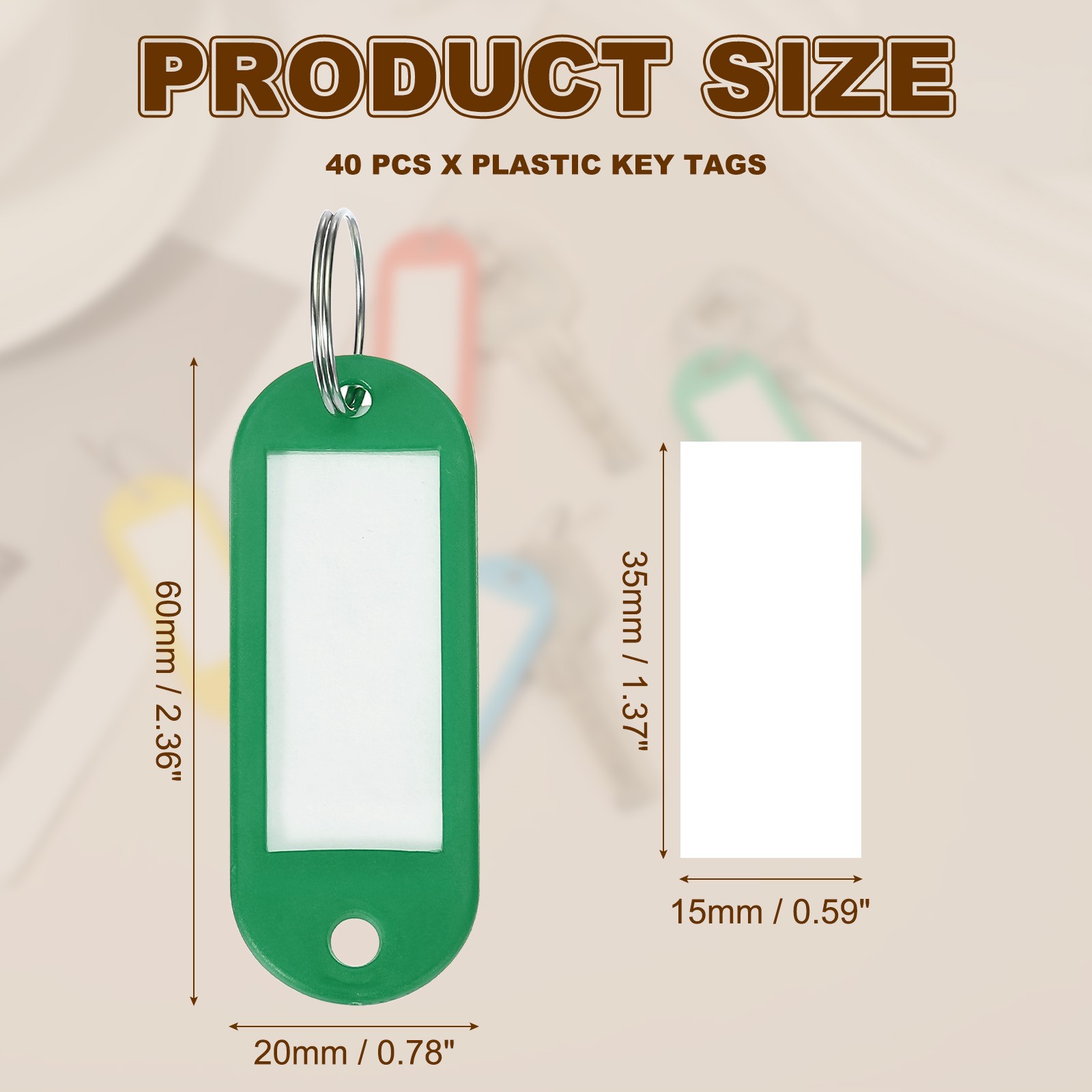 40pcs Plastic Key Tags with Split Ring Labels Window Green
