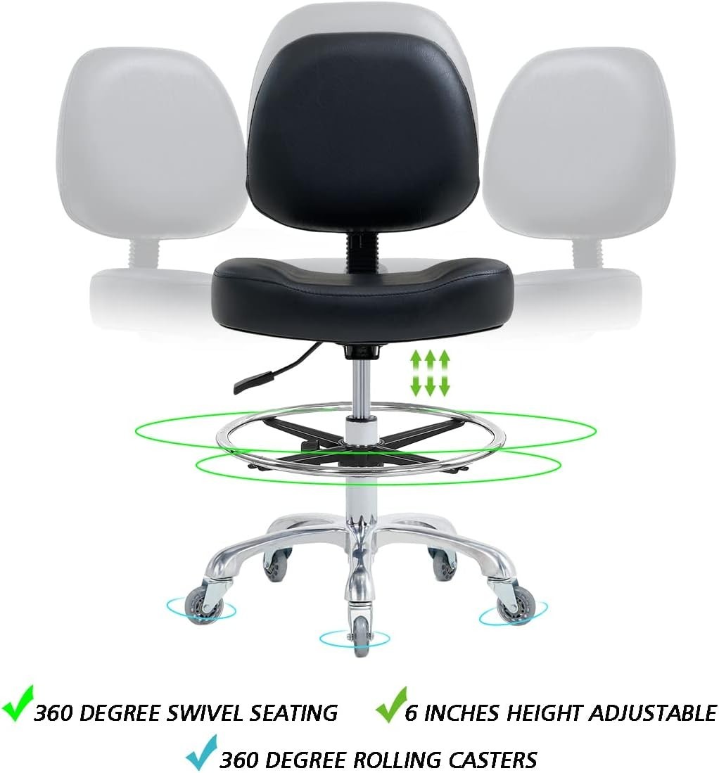 Ergonomic Drafting Chair with Adjustable Height for Comfort – Black Faux Leather