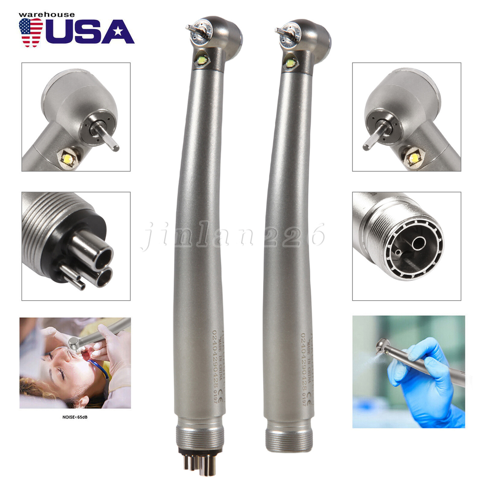 NSK Style Dental LED E-generator Fiber High Speed Handpiece Air Turbine 2Holes 4