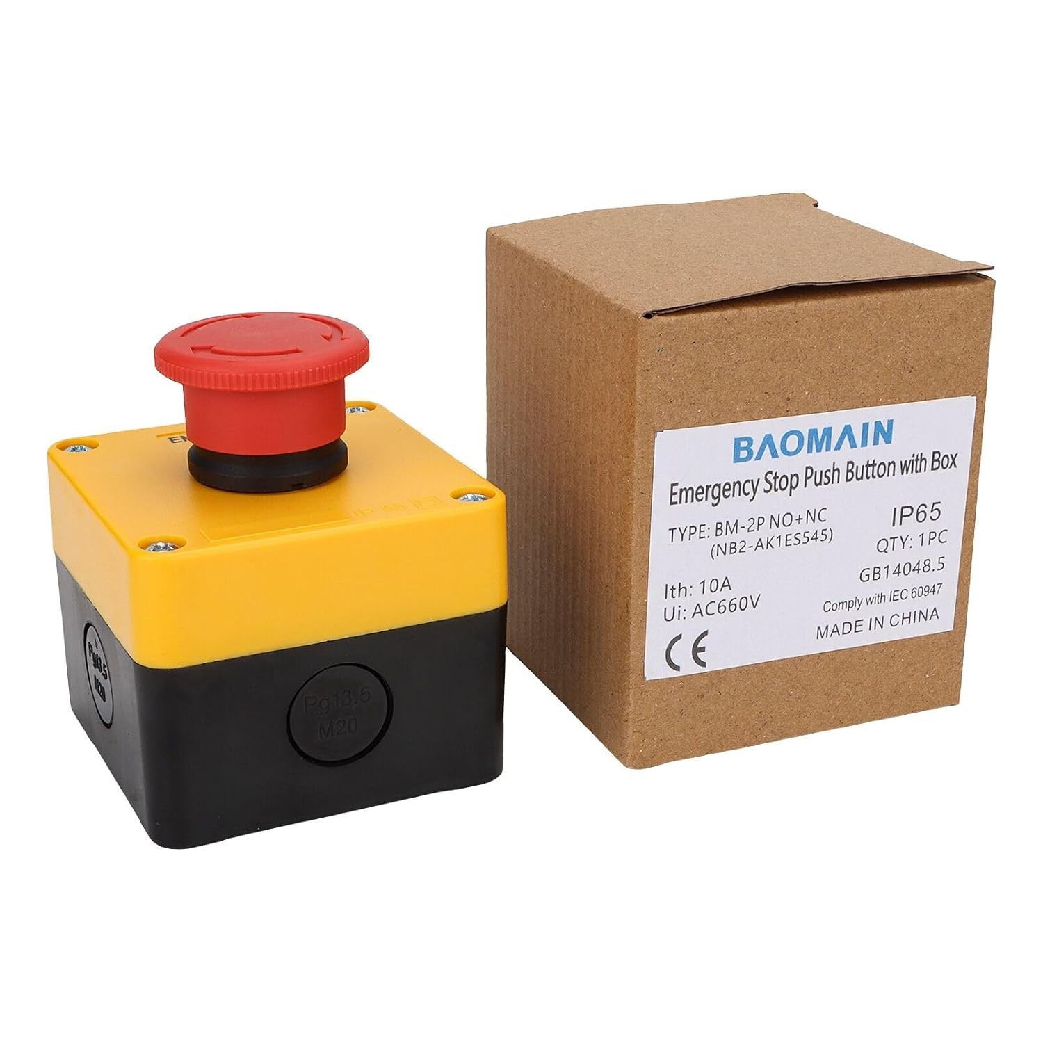 Red Emergency Stop Switch Weatherproof Push Button with Box 10A 660V 1NO 1NC