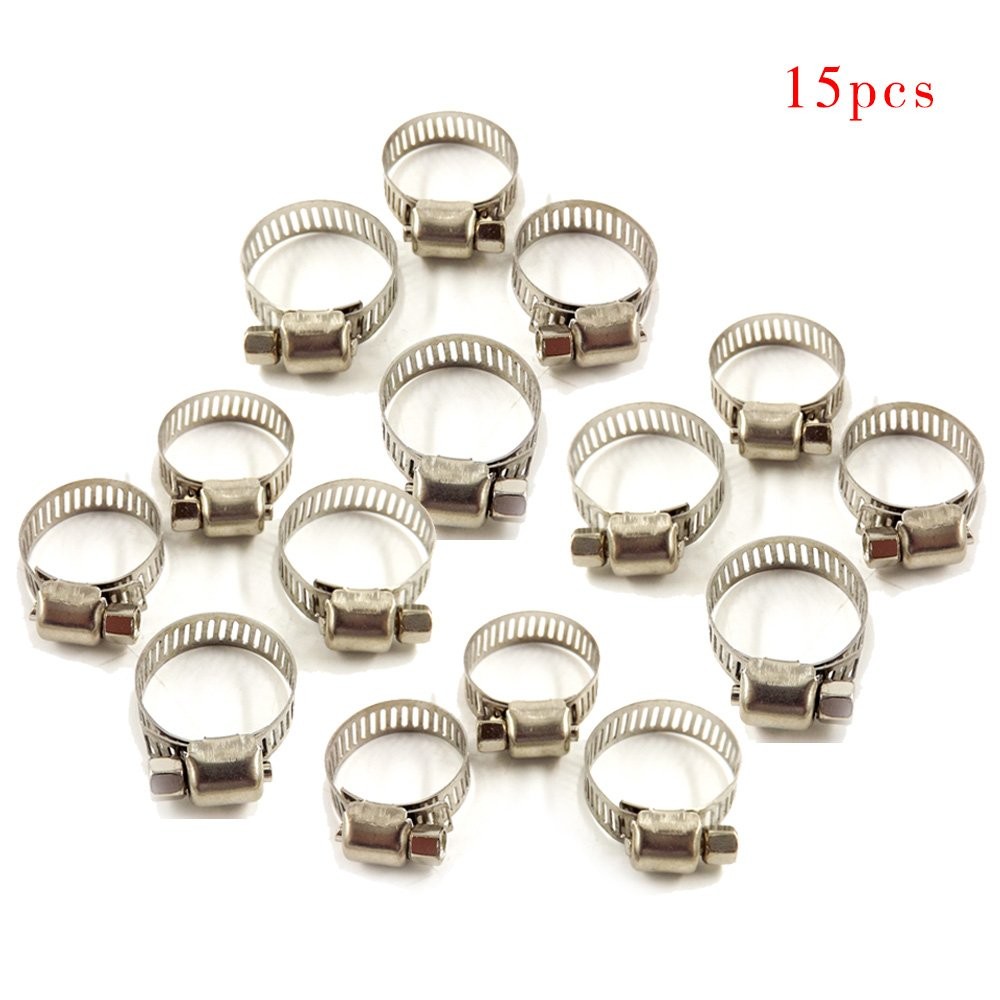 5/16″-15/32″(8-12 mm)Stainless Steel Drive Hose Clamps Fuel Line Worm Clips 15Pc