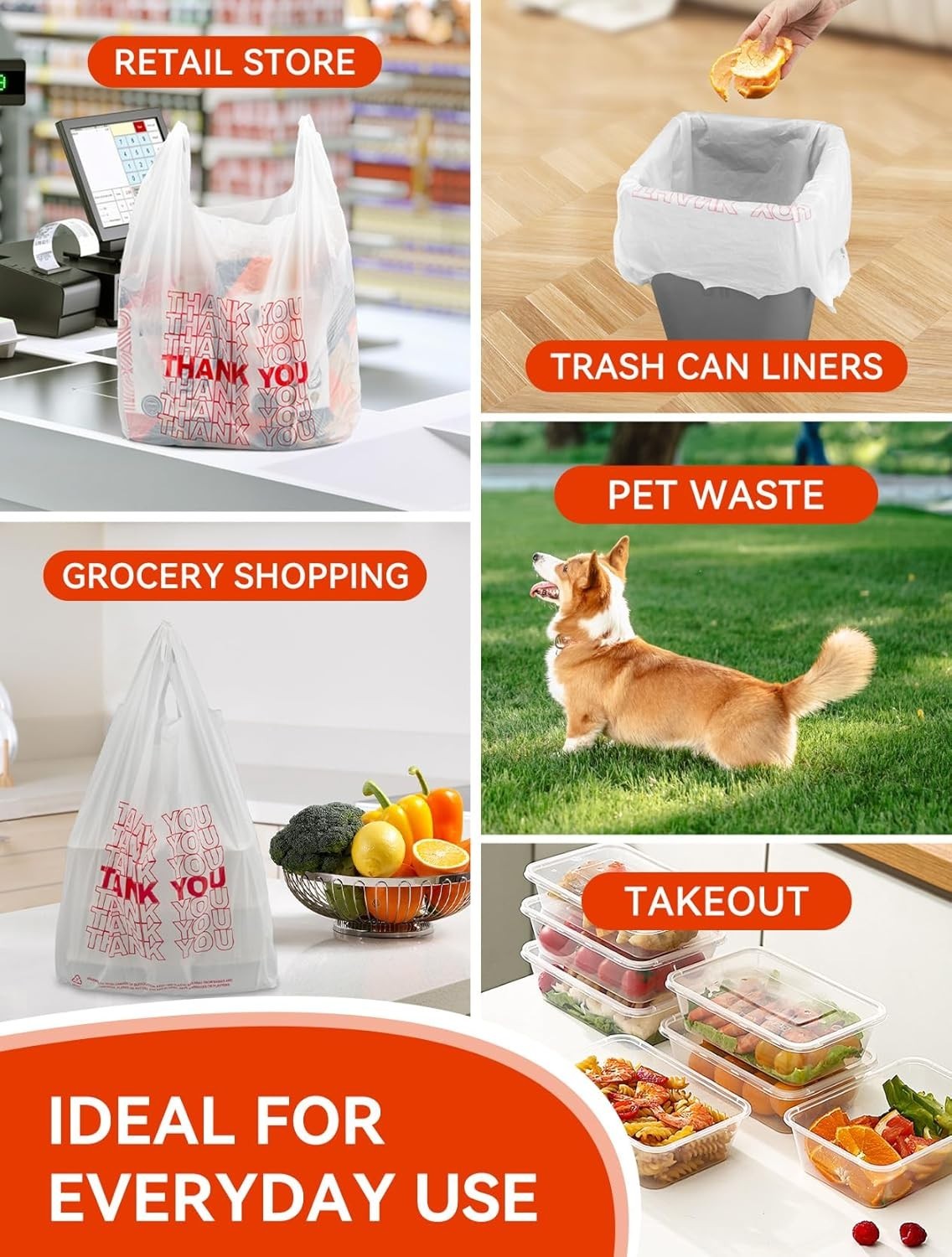 Versatile 500 Count Thank You Plastic Bags – 12″ x 6″ x 22″ for Retail & Takeout