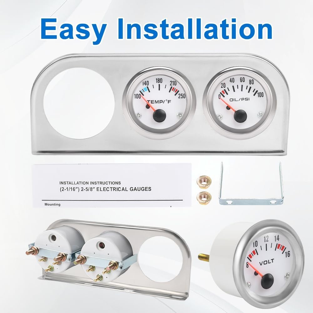52mm Water Temp Oil Pressure Voltmeter Triple Gauge Set 3 in 1
