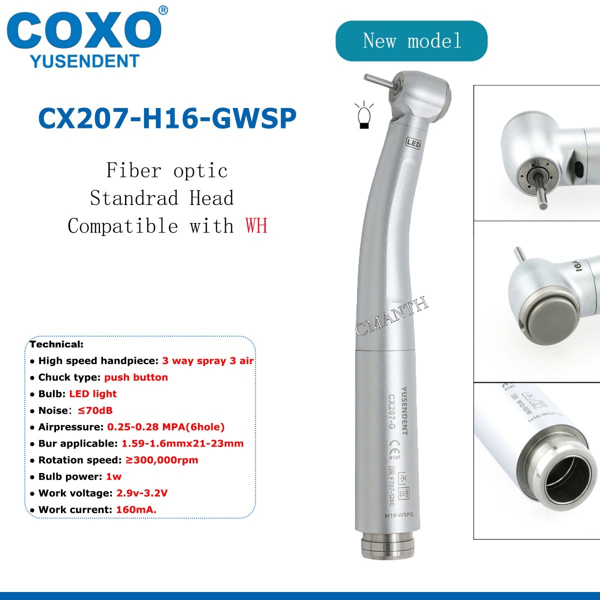 COXO Dental Fiber Optic High Speed Turbine 6Hole Coupler Fit WH KAVO NSK SIRONA