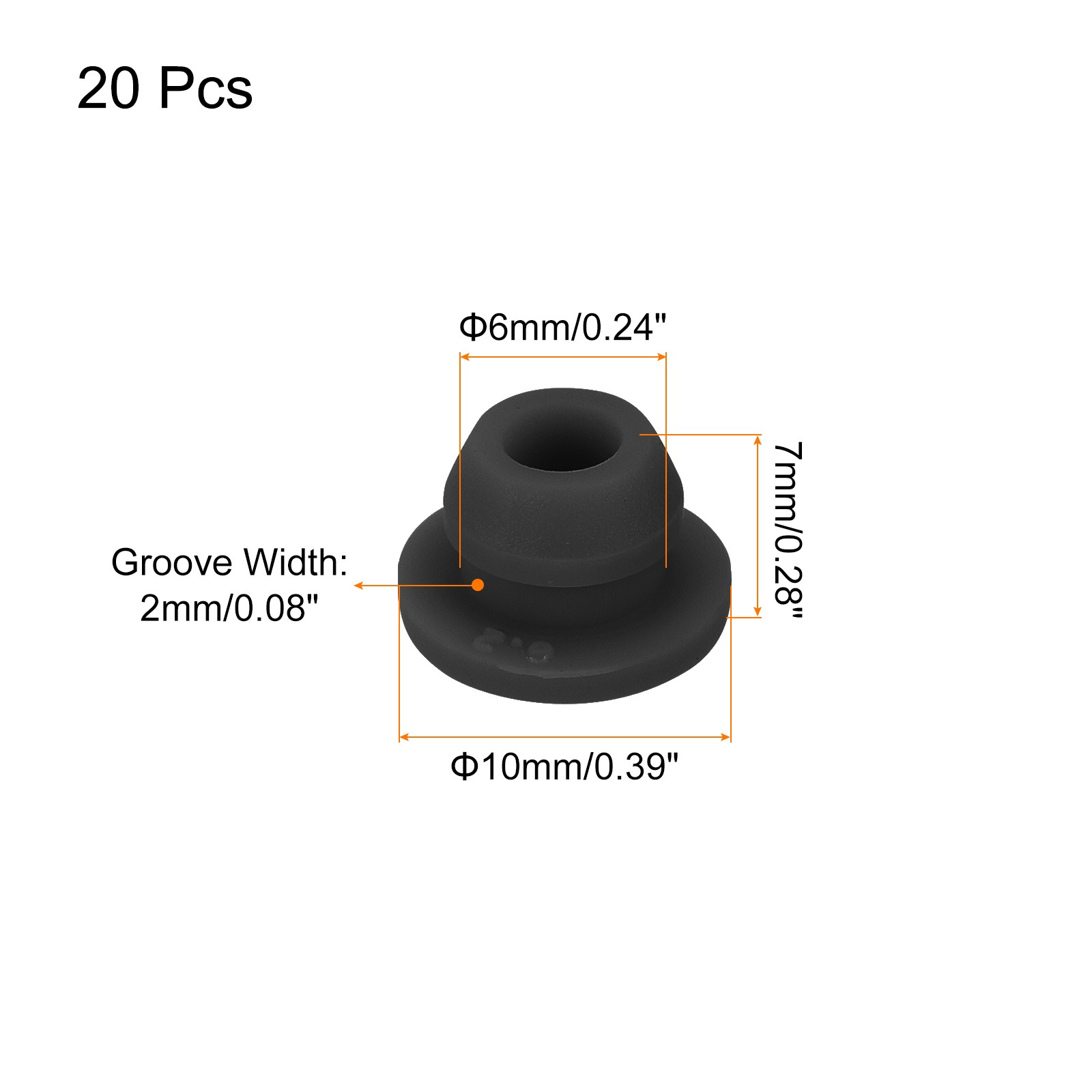 20pcs Silicone Snap in Locking Hole Plug 6mm Narrow Groove 2mm Black