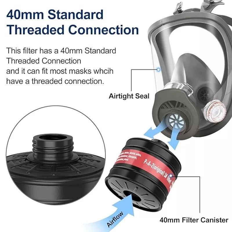 Full Face Respirator Gas Mask w/ Filters -2PCS 40mm Activated Carbon Filter 6800