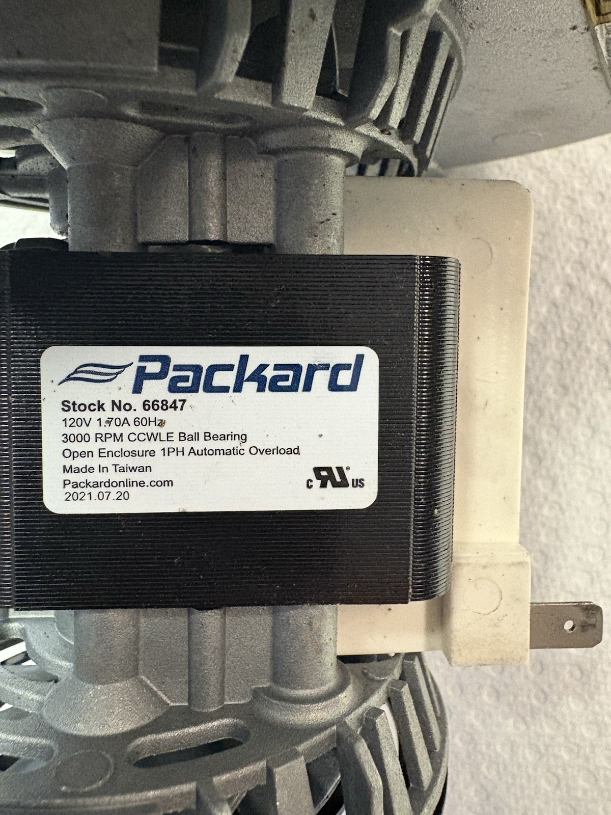 Packard 66847 Draft Inducer Blower Motor 3000 RPM 1.70 A 120 V used