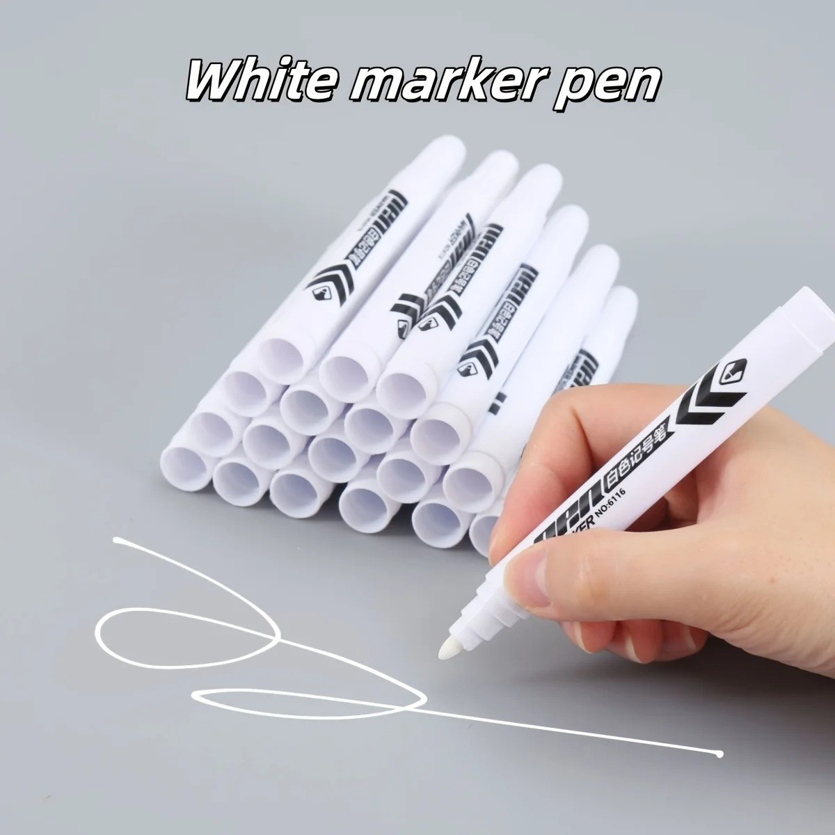 6PCS White Permanent Marker Set – Oil-Based Smudge-Proof Ink Pens with Medium Ti