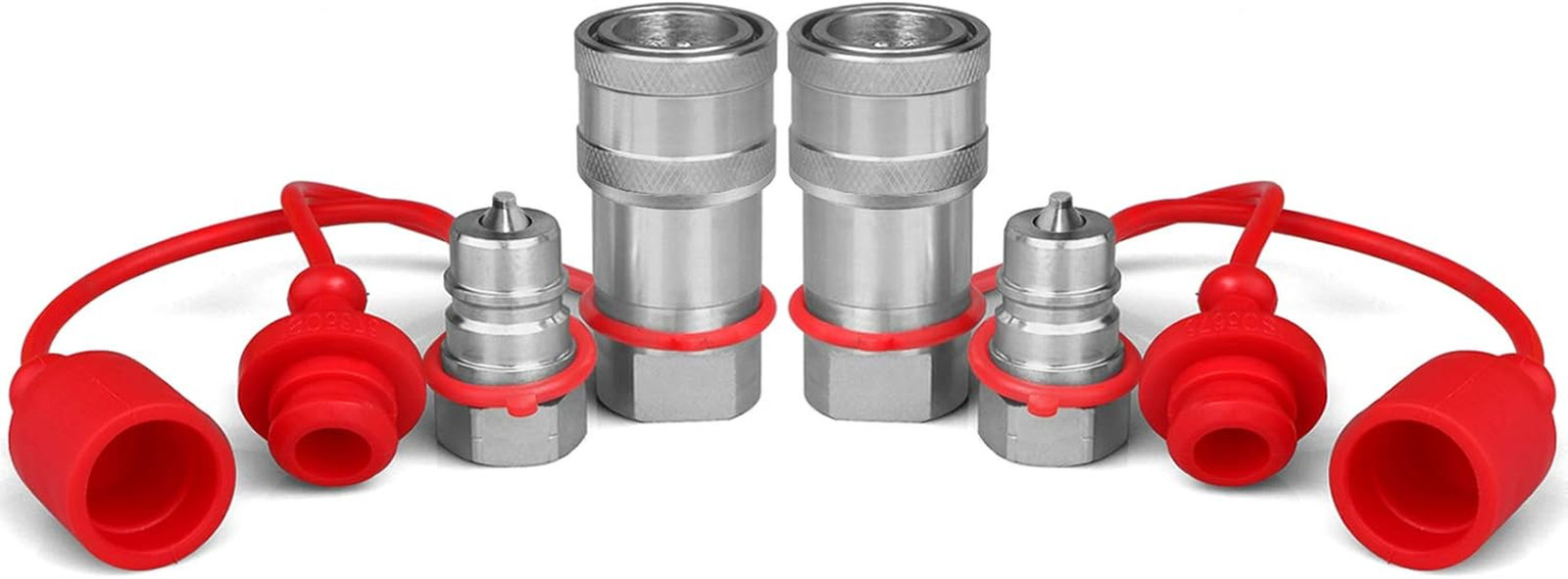 1/4″ NPT ISO 7241-B Hydraulic Quick Connect Couplers/Couplings W/Dust Caps,1/4”