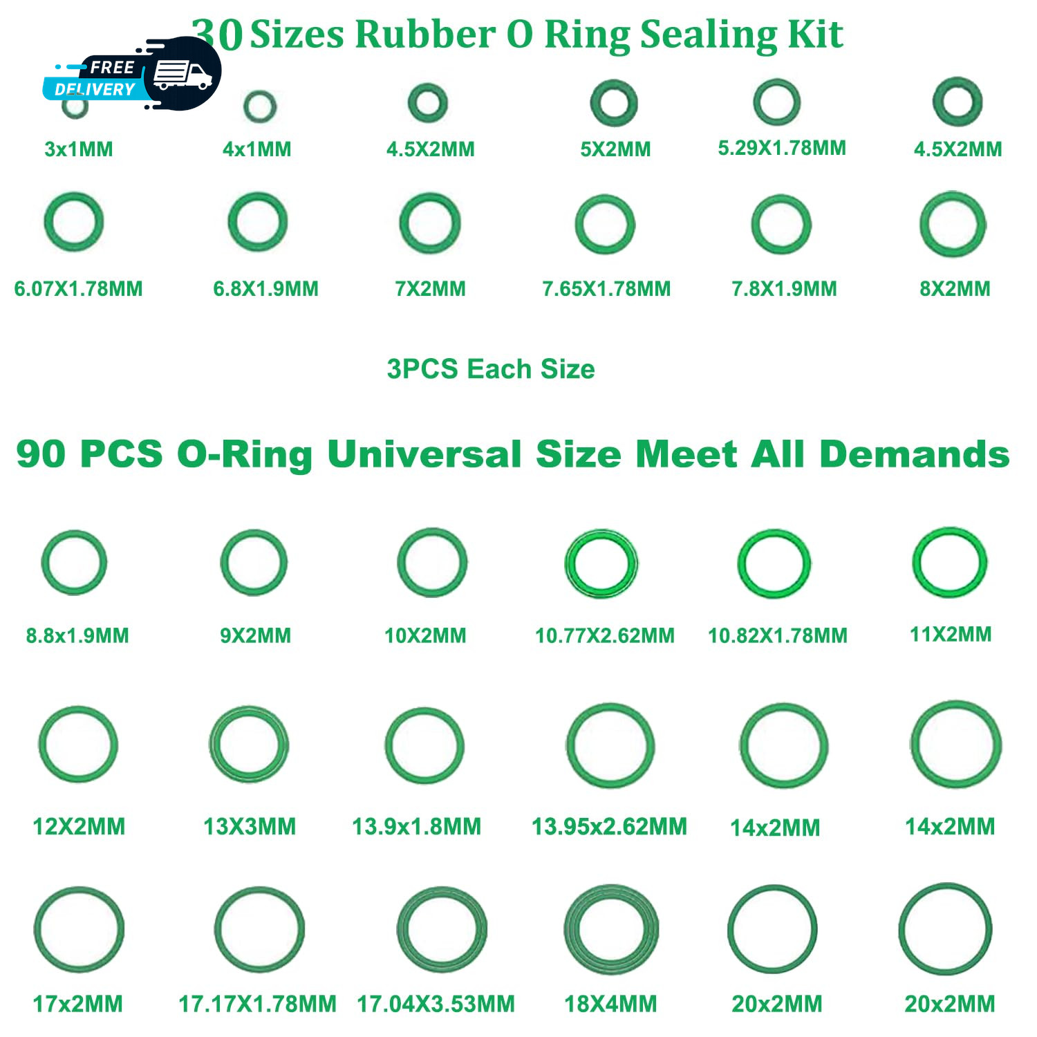 195PCS A/C Seal Kit Ac O Ring Assortment Kit AC Gasket Seal Kit Automotive