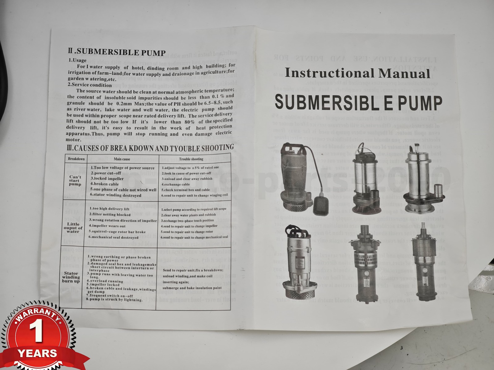 HS2.4S-62 For Tsurumi Pump 3000 GPH 1/2 HP 2» Submersible Trash Water Pump NEW