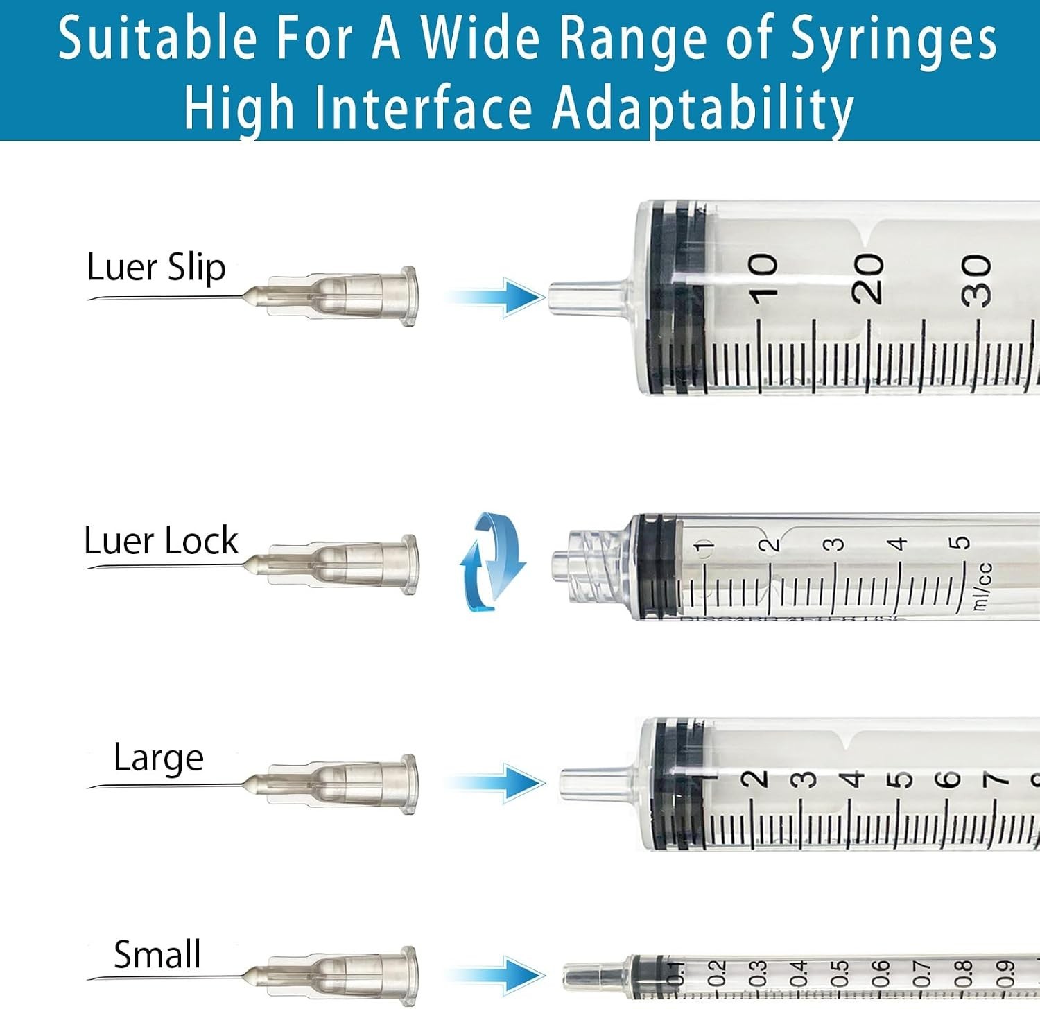 100 Pack 27G 5/8 Inch Luer Lock Syringes for Scientific Applications