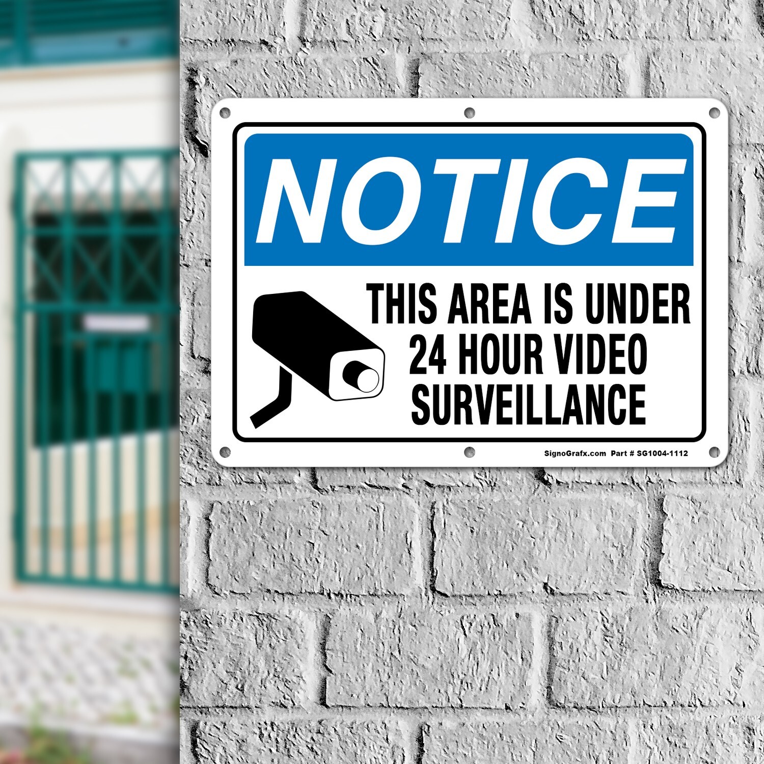 SIGNOGRAFX Private Property Under 24 Hours Video Surveillance 10×14 inches Sign