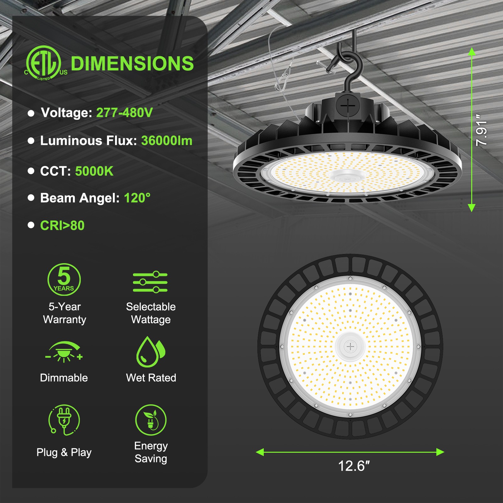 480V Commercial LED UFO High Bay Light 240W/200W/150W Industrial Warehouse Lamp
