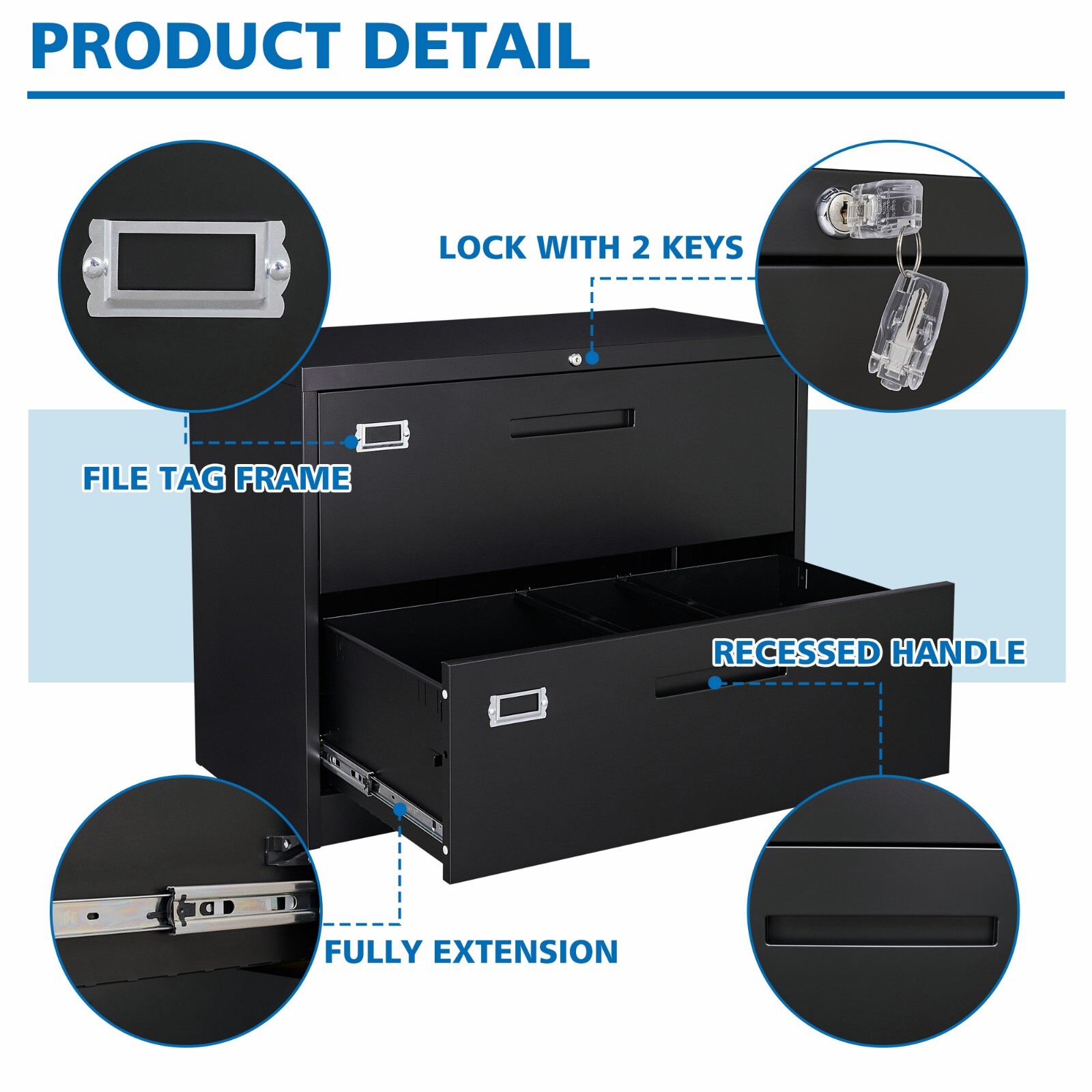 Metal Lateral File Cabinet 2 Drawer,Office Home Locking Filing Cabinet Organizer