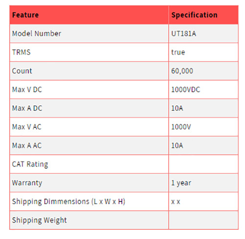 UNI-T UT181A TRMS Datalogging Digital Multimeter TRMS