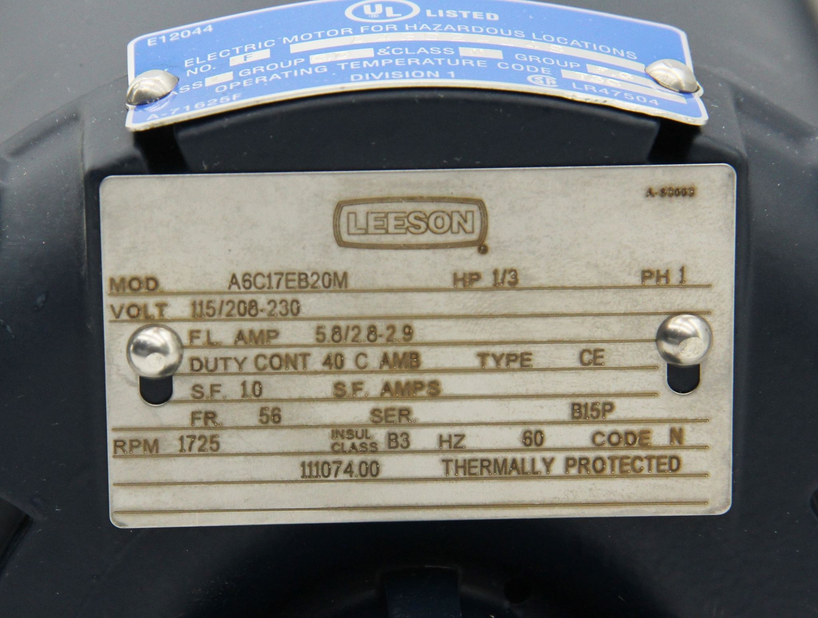 Leeson Electric Explosion Proof Motor 1/3 HP