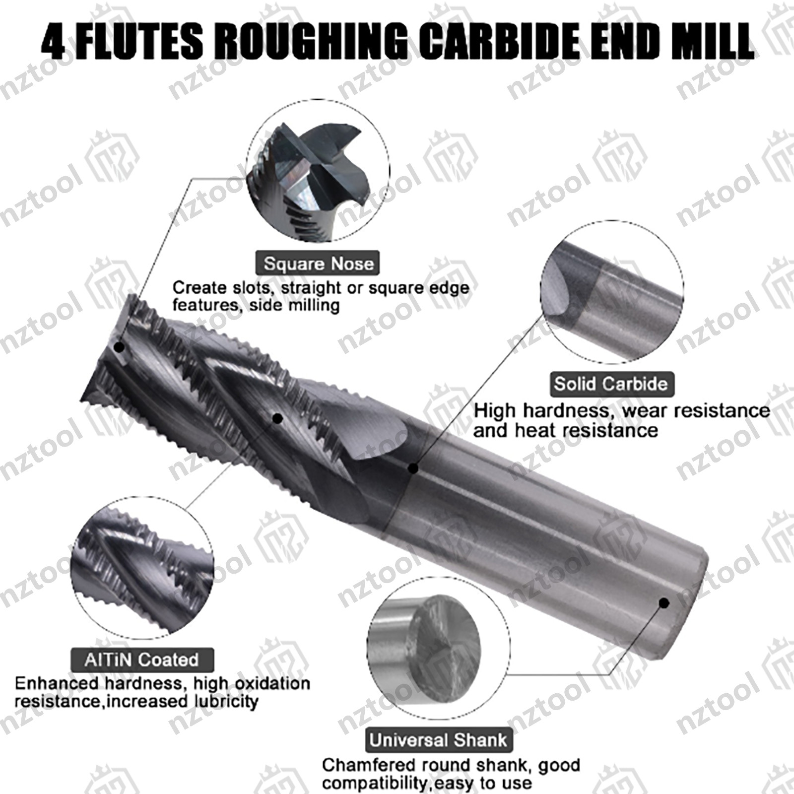 1PCS 4 Flute 5/8″x1-1/4″x3-1/4″ Solid Carbide Roughing End Mill – AlTiN Coated