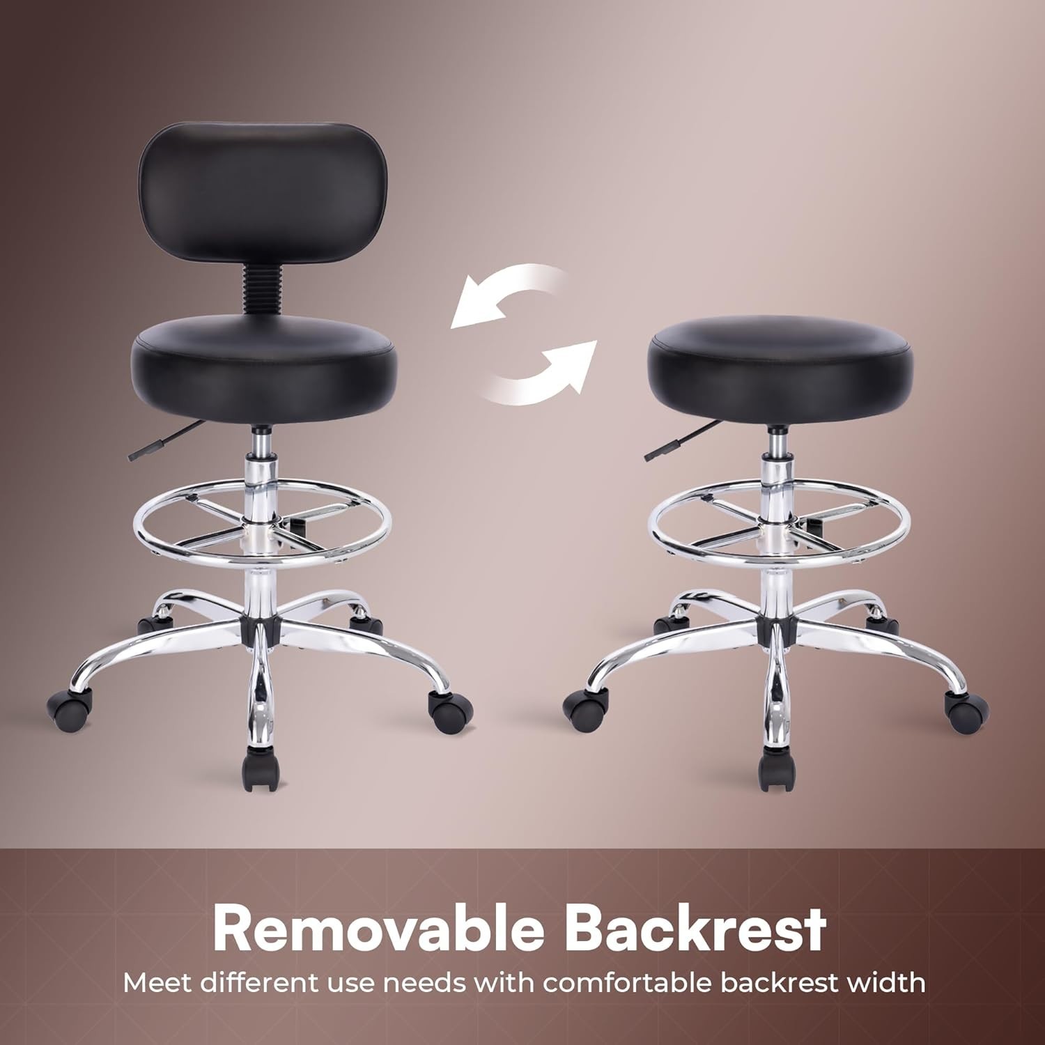Heavy-Duty Drafting Chair with PU Leather Seat, Adjustable Footrest for Comfort
