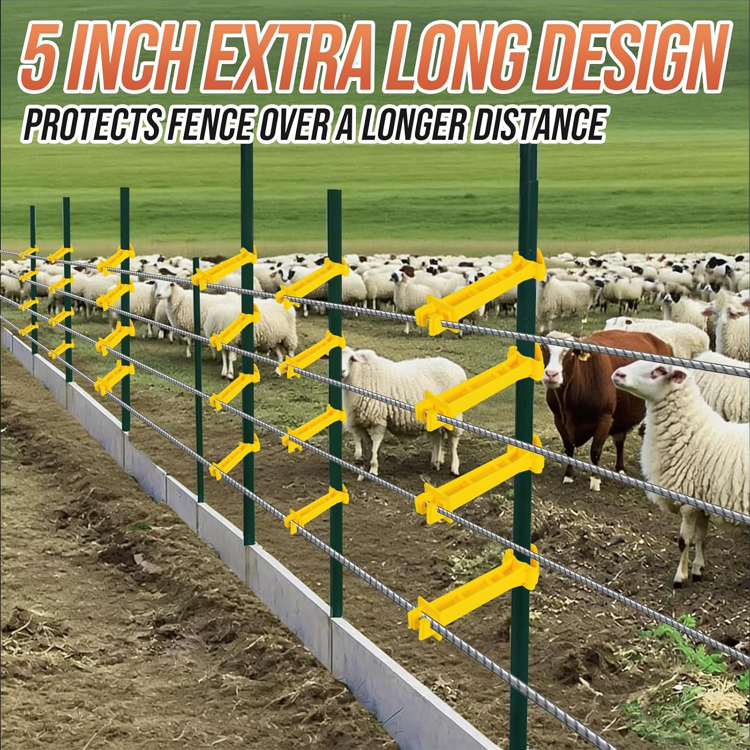 100 Pcs 5 Inch Snap-On T-Post Electric Fence Insulators, Yellow | T-Post Extende
