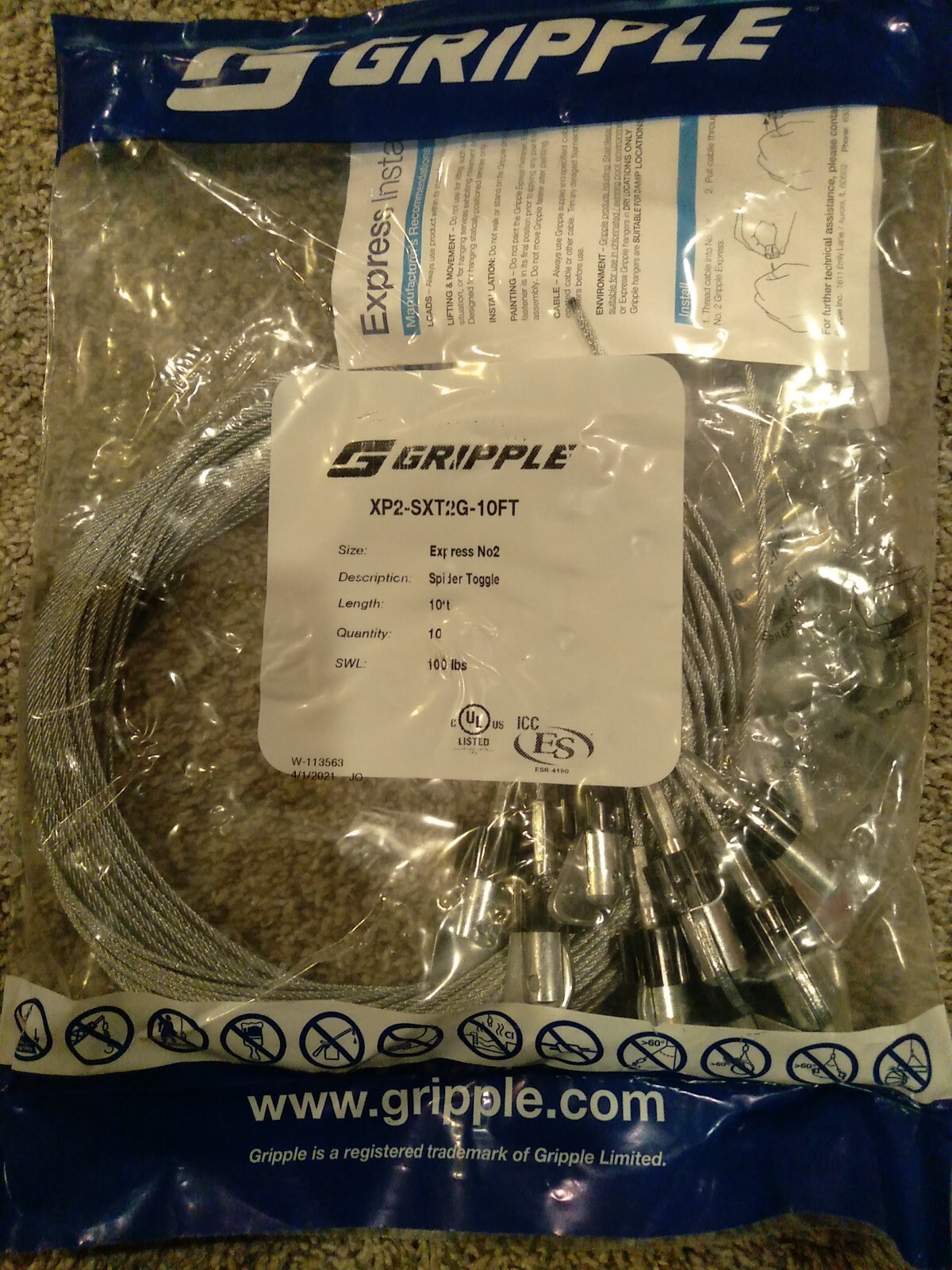 Gripple Express No2 XP2-SXT2G-10FT Spider Toggle Pack of 10 each NEW
