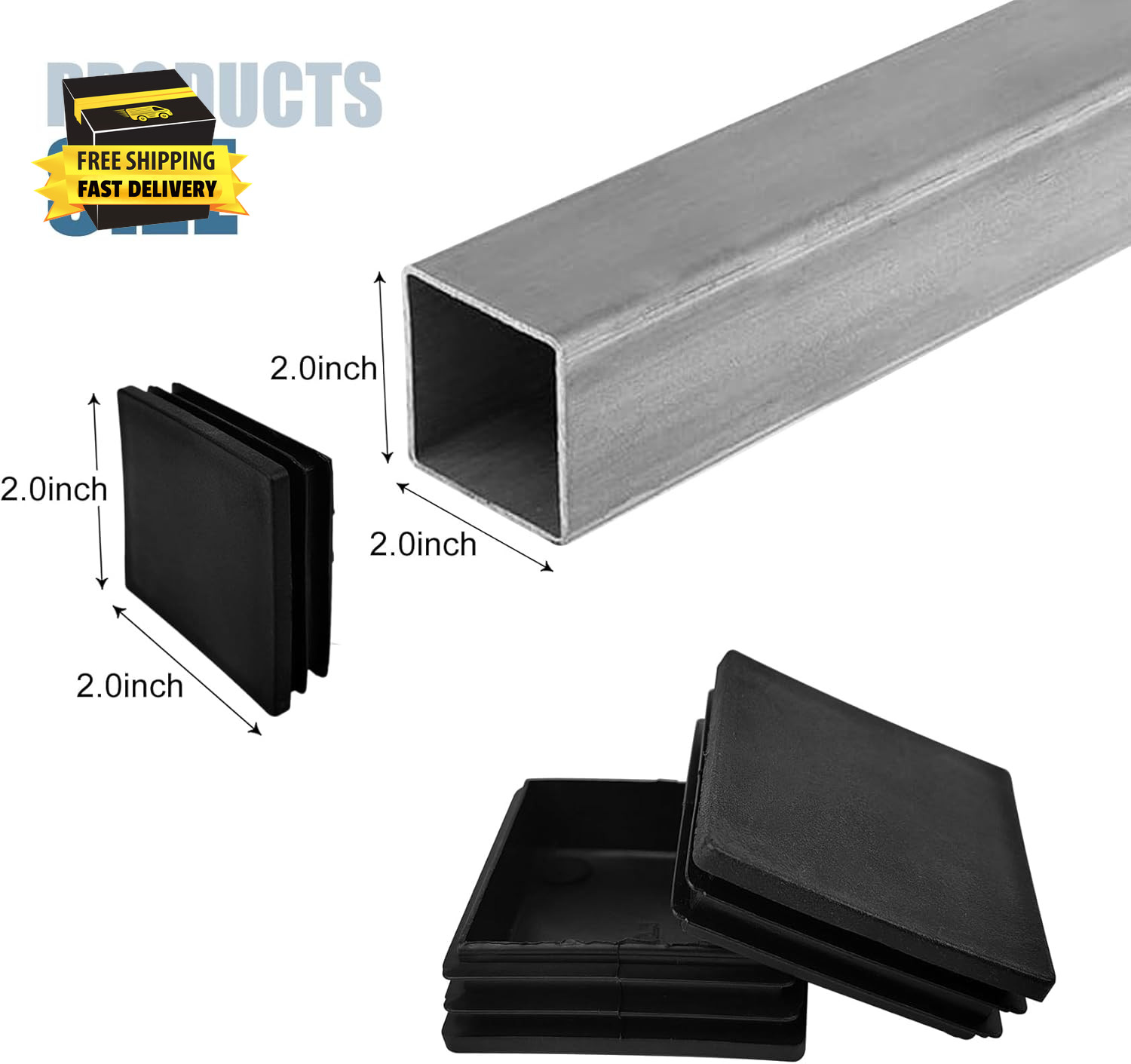 4 Pcs 2 Inch 2X2 Square Tube End Caps – Black Plastic Finishing Plugs for Metal