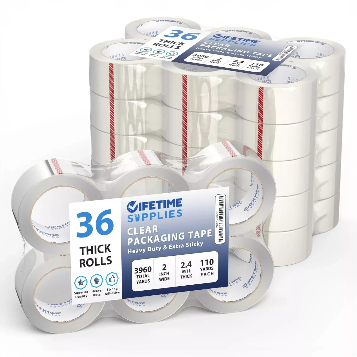 6/36 Rolls of Heavy-Duty Carton Sealing Packing Tape – 2″ x 110 Yards, 2.4 mil