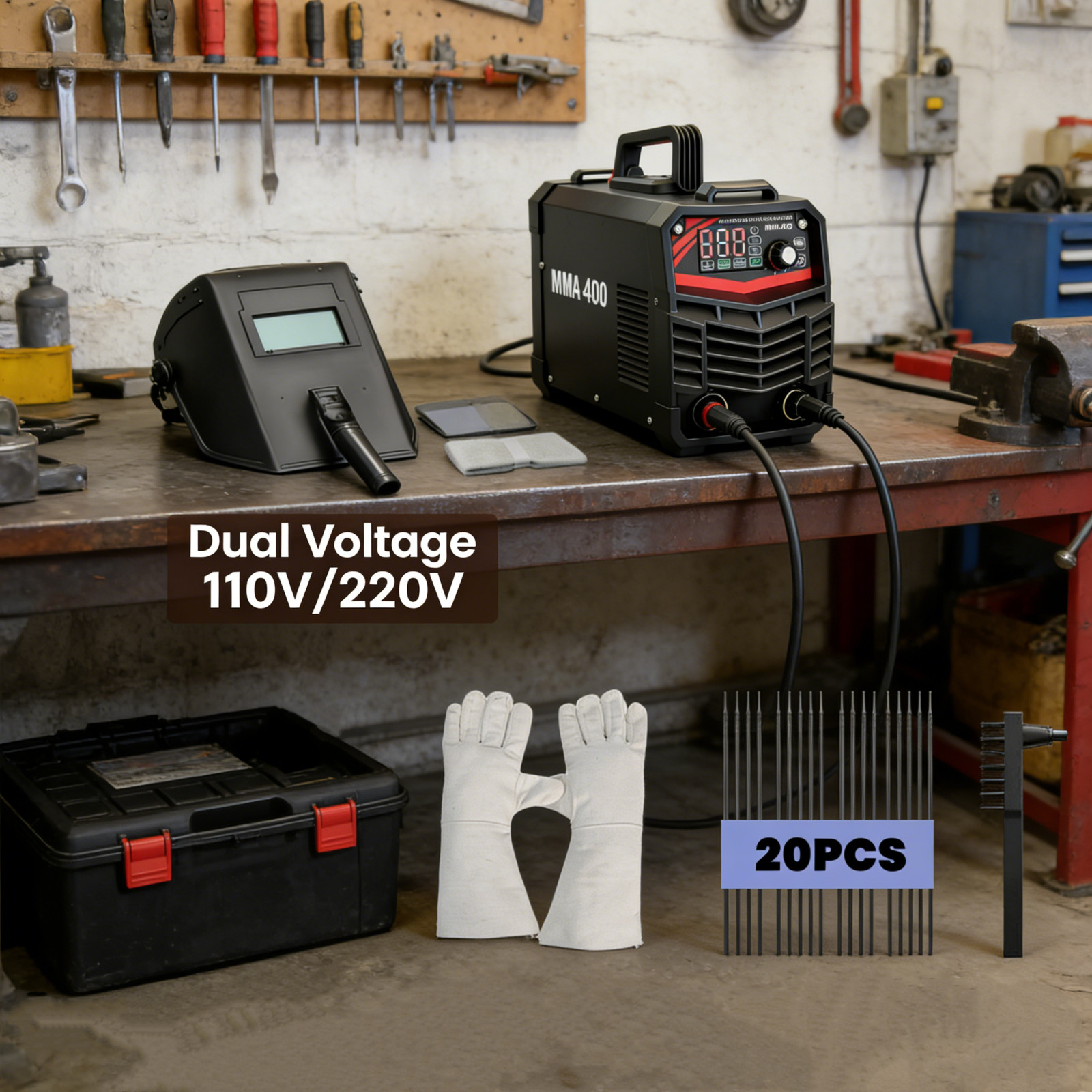200A-MMA Stick Welder 110V/220V LED Portable Safe W/Gloves Mask and Electrodes