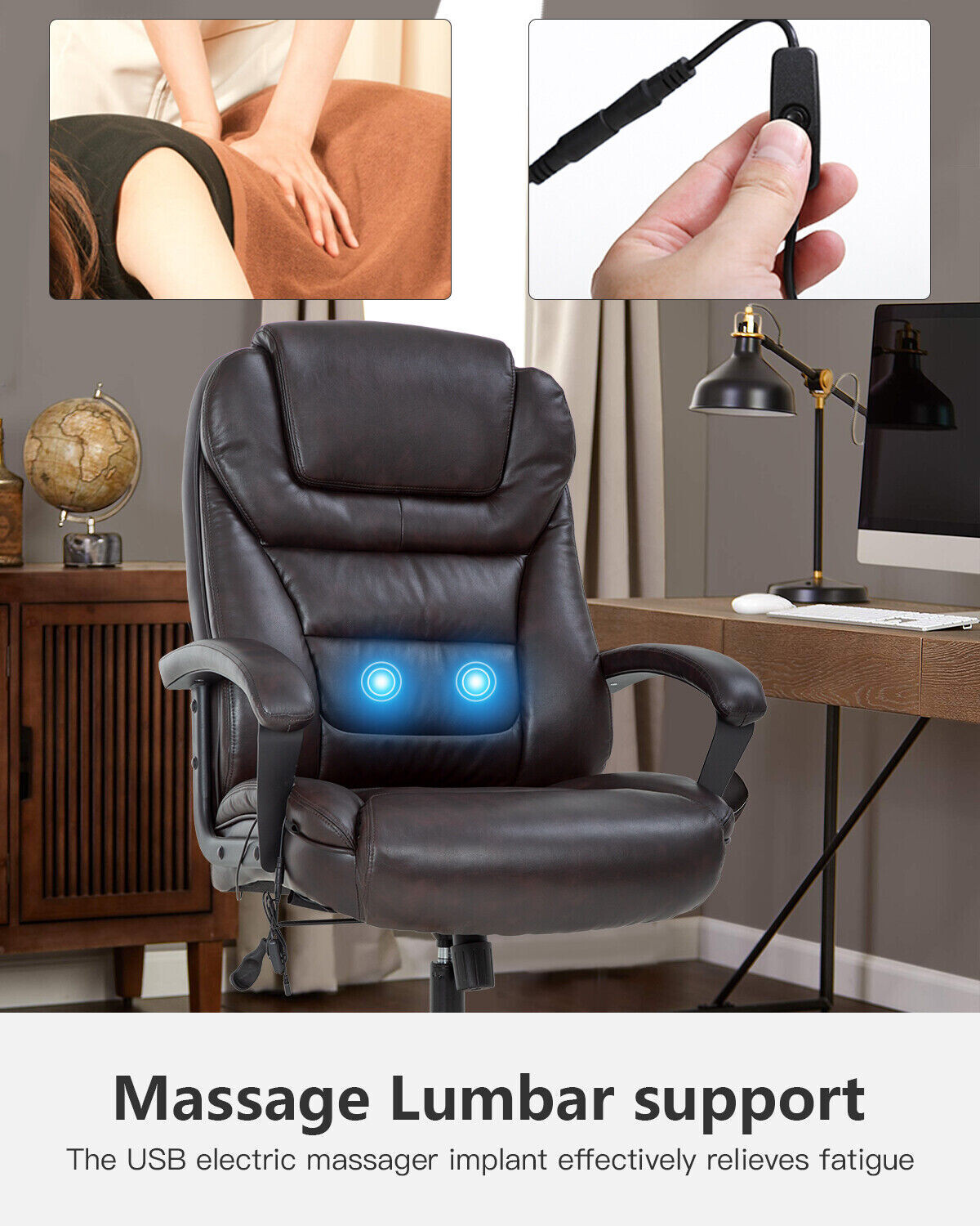 Big and Tall 500lbs Wide Seat Ergonomic Desk Chair with Lumbar Support Arms