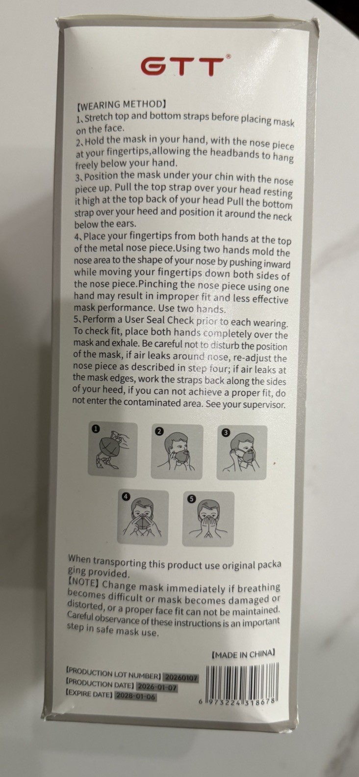 GTT KN95 Black Disposable Particulate Masks Individually Wrapped 50 Pack
