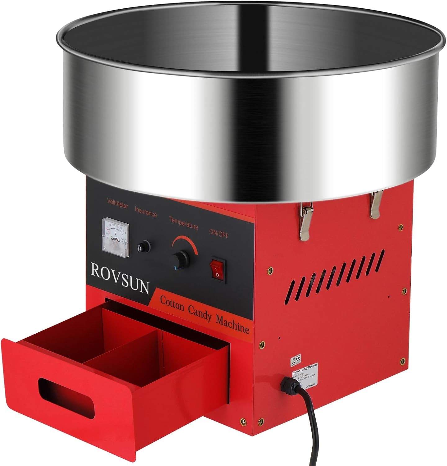 980W Cotton Candy Machine Red Candy Floss Maker with 21 inch Stainless Steel