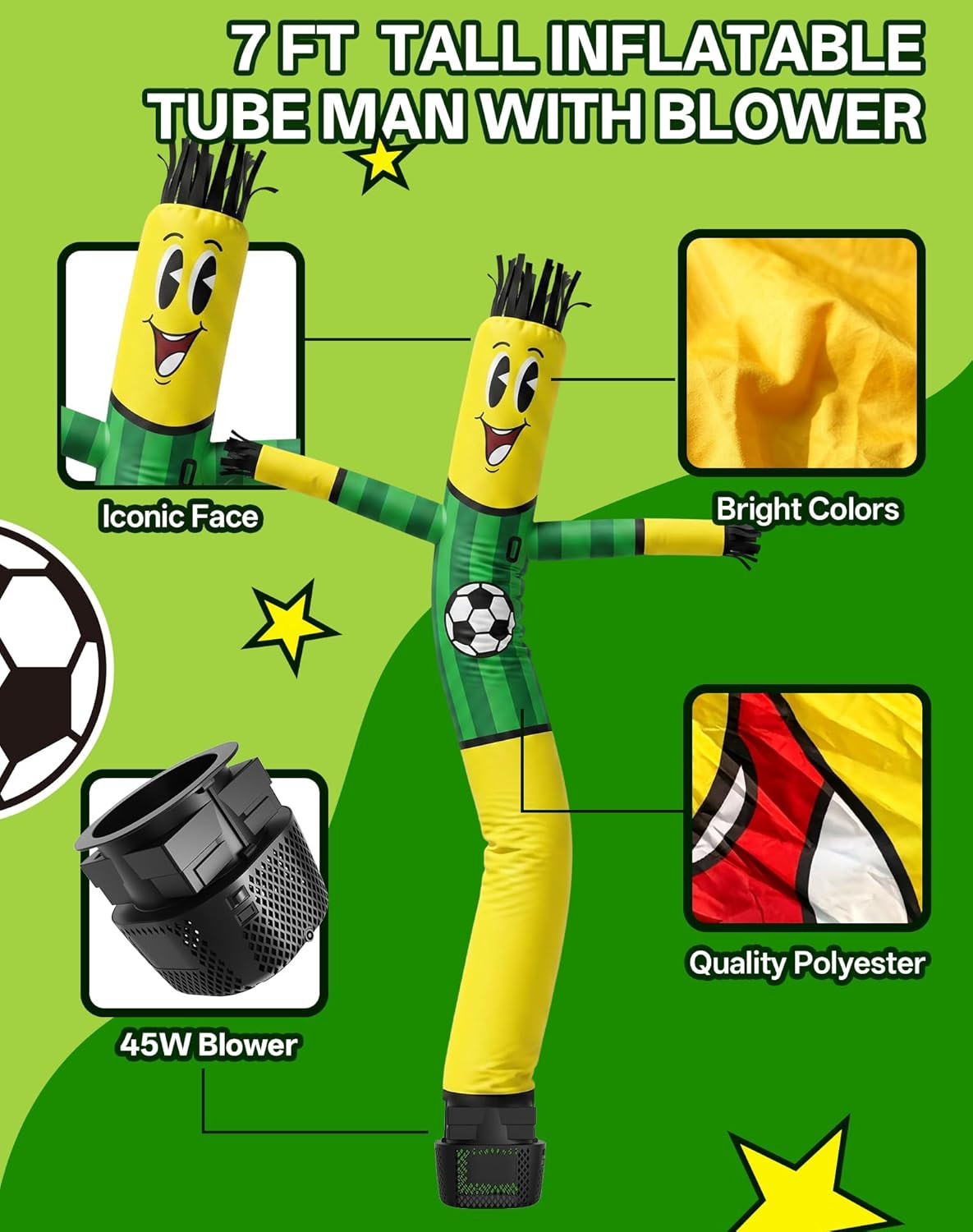 7 FT Inflatable Tube Man with Blower: Soccer Sports Theme Inflatable Dancing Man