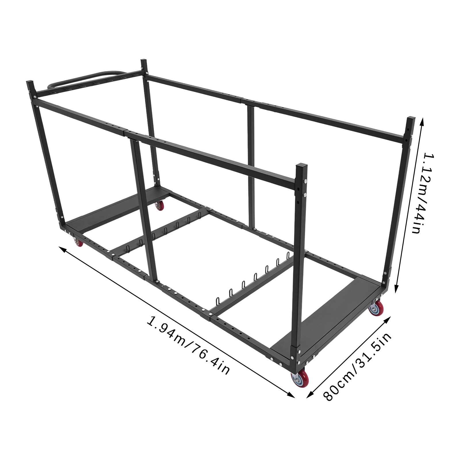 Adjustable Q235 Steel Folding Table Cart – Holds 10 Tables, 4 Swivel Wheels